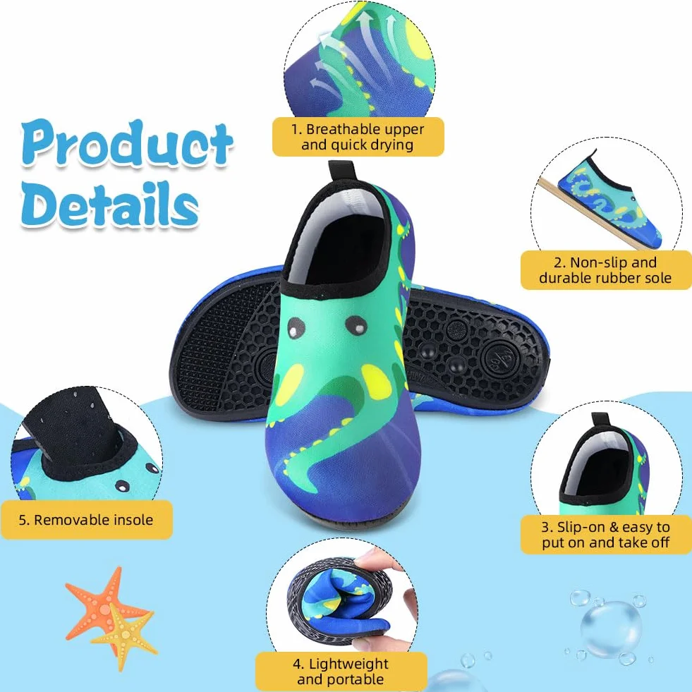 Chaussures Aquatiques Enfant, Chaussures de Plage Chaussures D'eau Séchage Rapide Antidérapant Pieds Nus pour Piscine Surf Sport Yoga