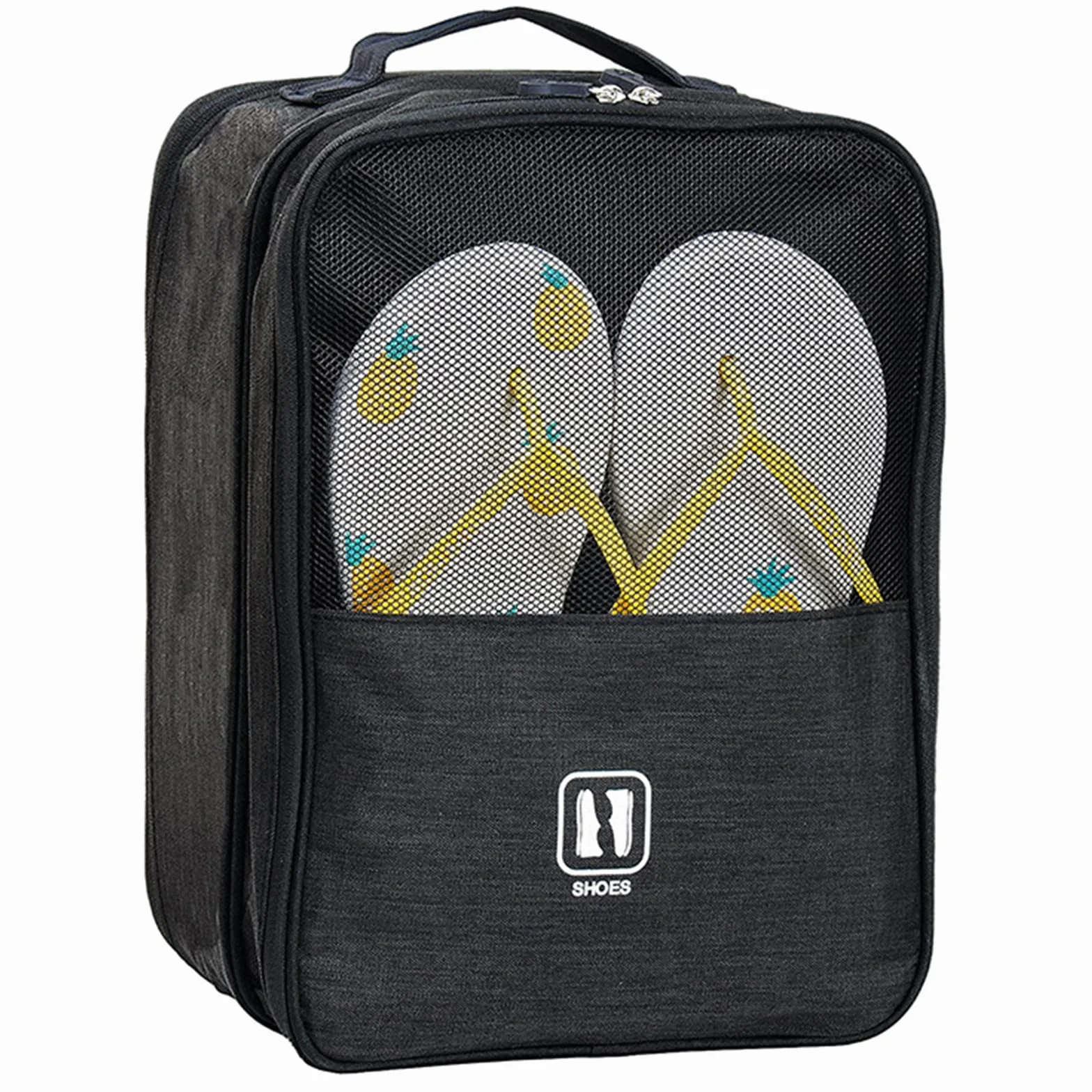 Sac à Chaussures de Voyage, Sac à Chaussures étanche pouvant contenir 3 Paires de Chaussures pour Voyage Portable et Pochette de Rangement pour Usage Quotidien avec poignée, Black,L