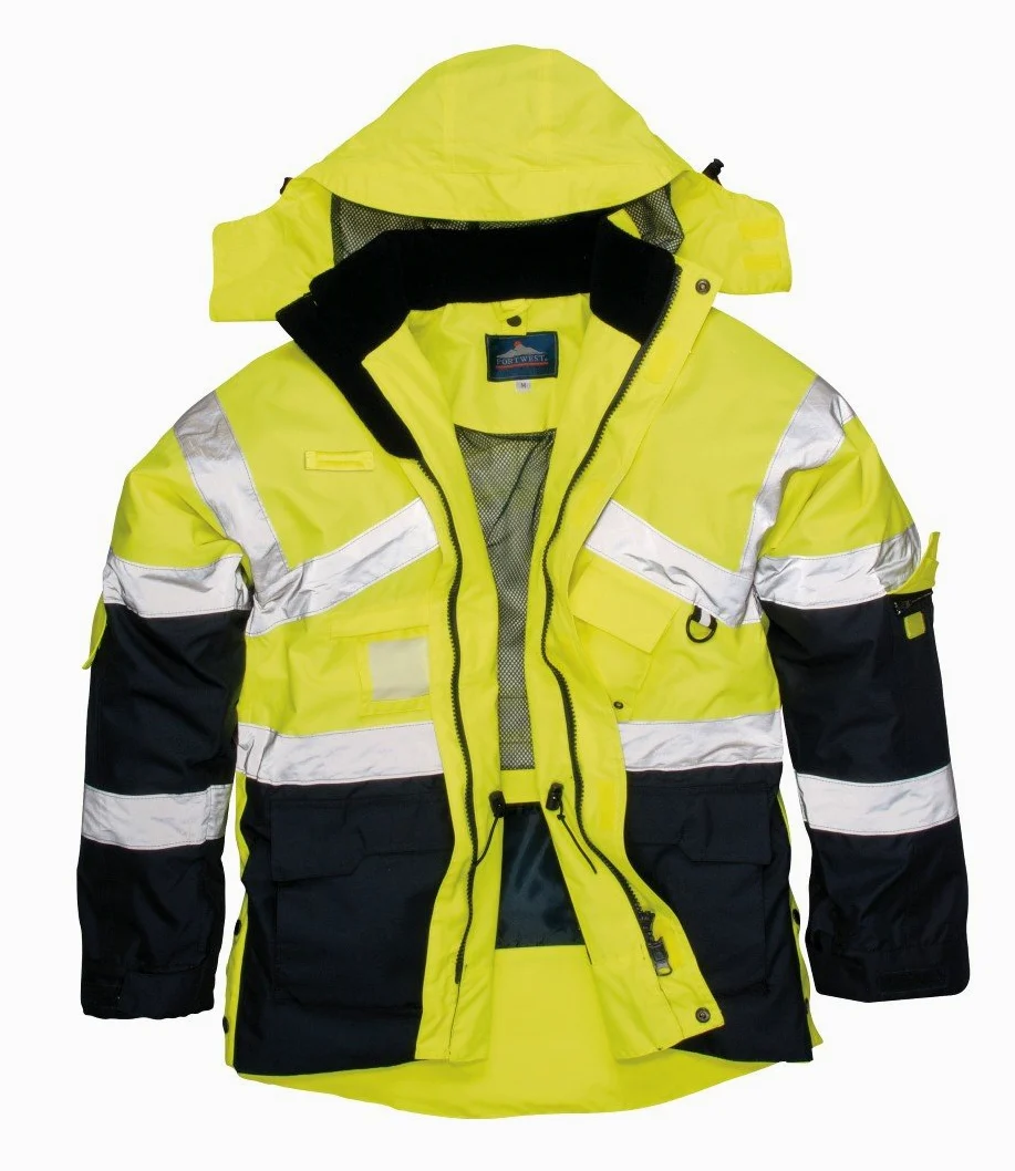Portwest S760 Parka Bicolore Poches Poitrine Oxford 300D Lavable en Machine | Jaune/Marine, 2XL, EN ISO 20471 Classe 3, Polyester, Imperméable à L'eau, Fentes Latérales, Résistant aux Taches, Respirant