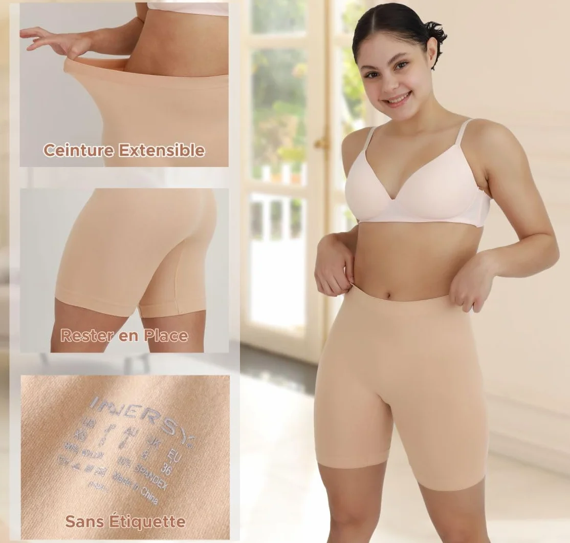 INNERSY Shorty Femme sous Jupe Douce Legging Court sans Couture Boxer Short Sécurité Lot de 3
