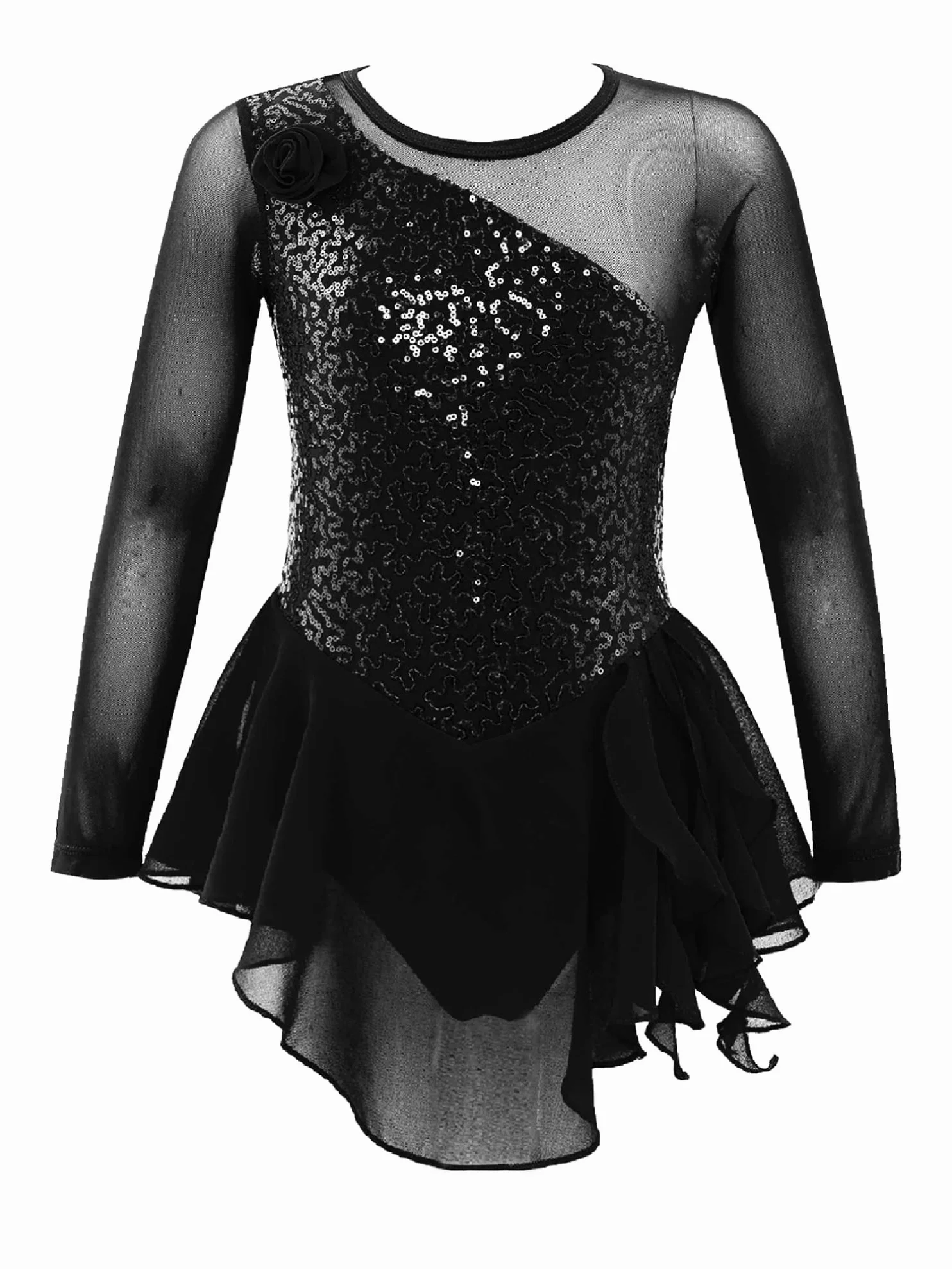 ranrann Enfant Fille Robe Patinage Artistique Paillette Justaucorps Gymnastique Manche Longue Robe Danse Body Brillant Costume Spectacle