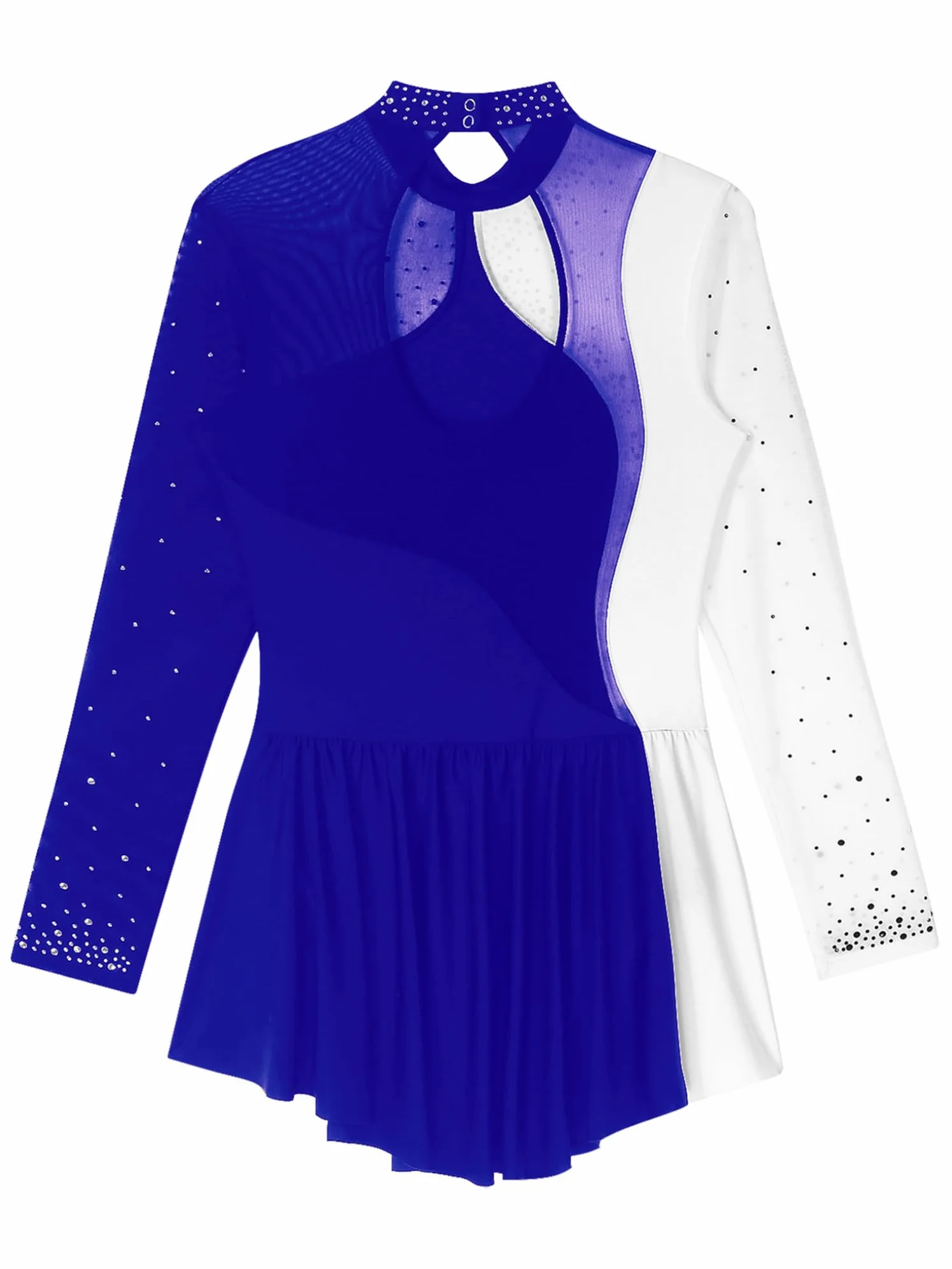 Kaerm Robe de Patinage Artistique Femme Justaucorps Dos Nu Gymnastique Robe Tutu Col montant Danse Classique Tenue Patineuse Danseuse à Strass XS-XXL