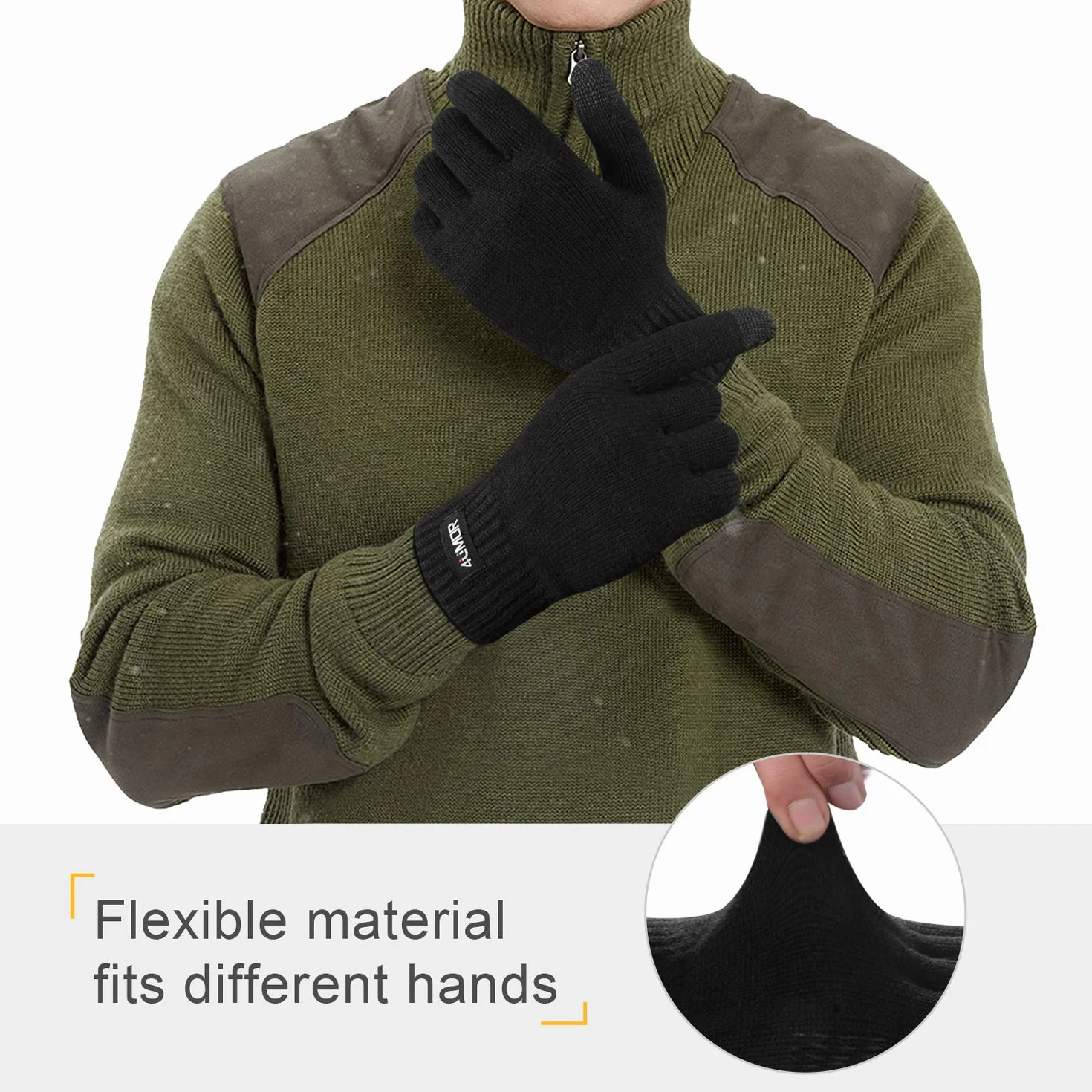 4UMOR Gants Tactiles Hiver pour Homme Femme Gants à Ecran Tactile pour Smartphones Tablettes Chauds Doux Elastique pour Camping/Randonnée/Activités de Plein Air en Hiver