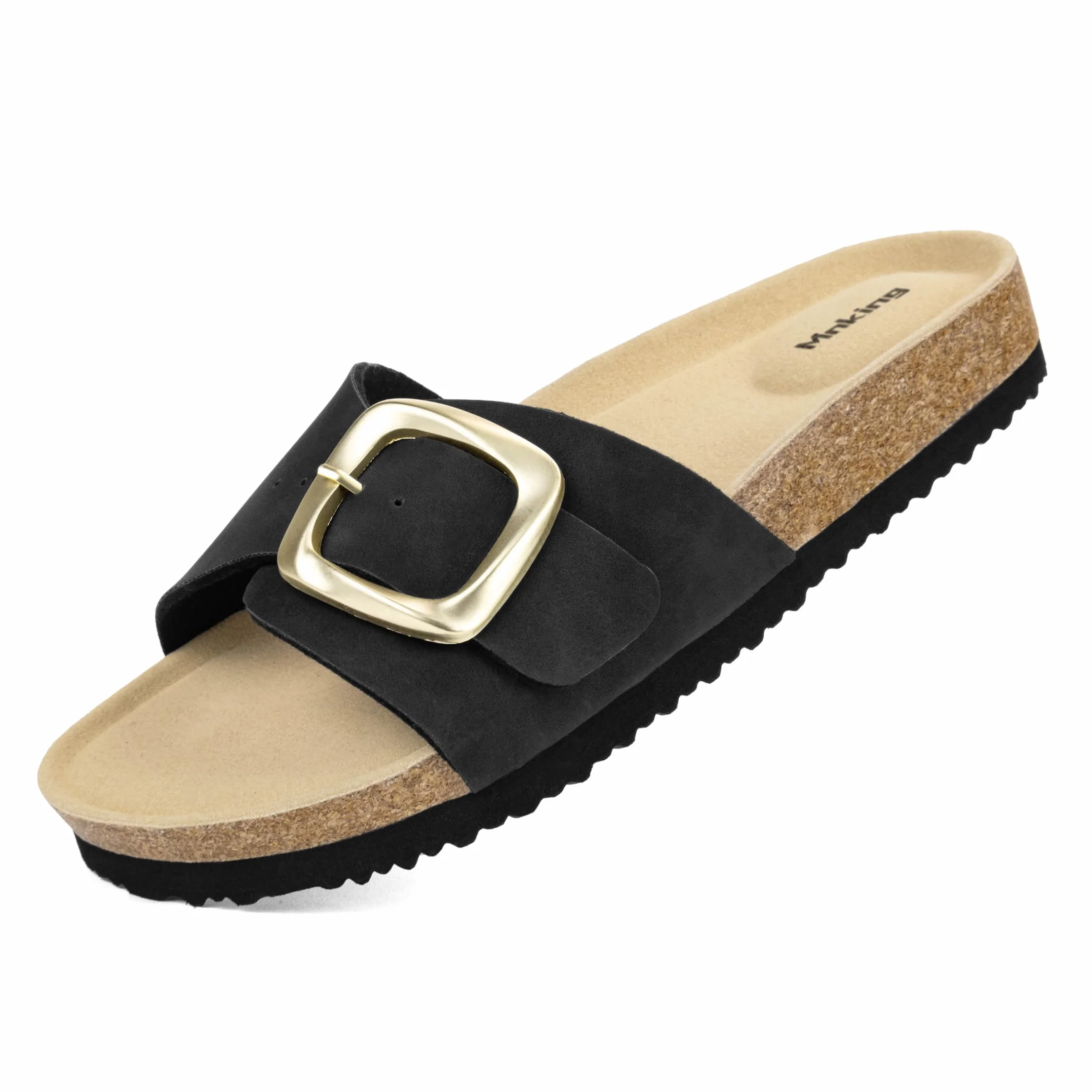 Sandales Femme Été Mules Semelle Intérieure en Liège Sandales en Daim Boucle Réglable Bout Ouvert Chaussure Piscine Plage