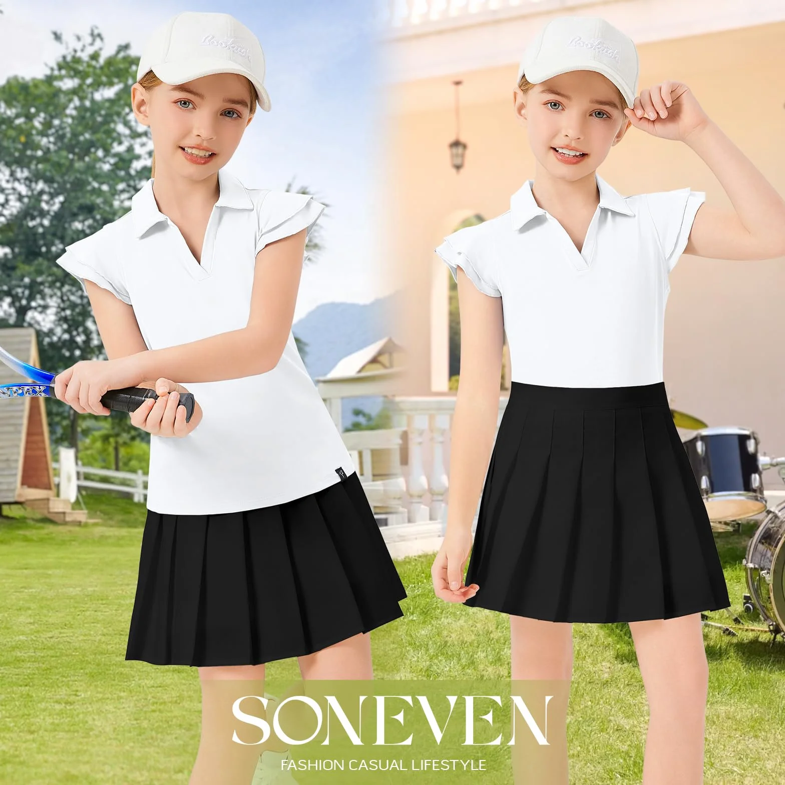 Soneven T-shirt à volants pour adolescentes - T-shirt d'été col en V manches