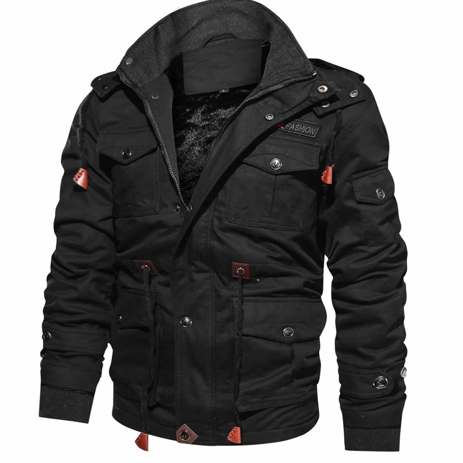 Veste Travail Homme Capuche Col Revers Manteaux Militaire Parka Mi Saison Hiver Chaud Épais Blousons Décontractée Zippé Pas Cher Slim Manche Longue Multi-Poches Trucker Jacket A18