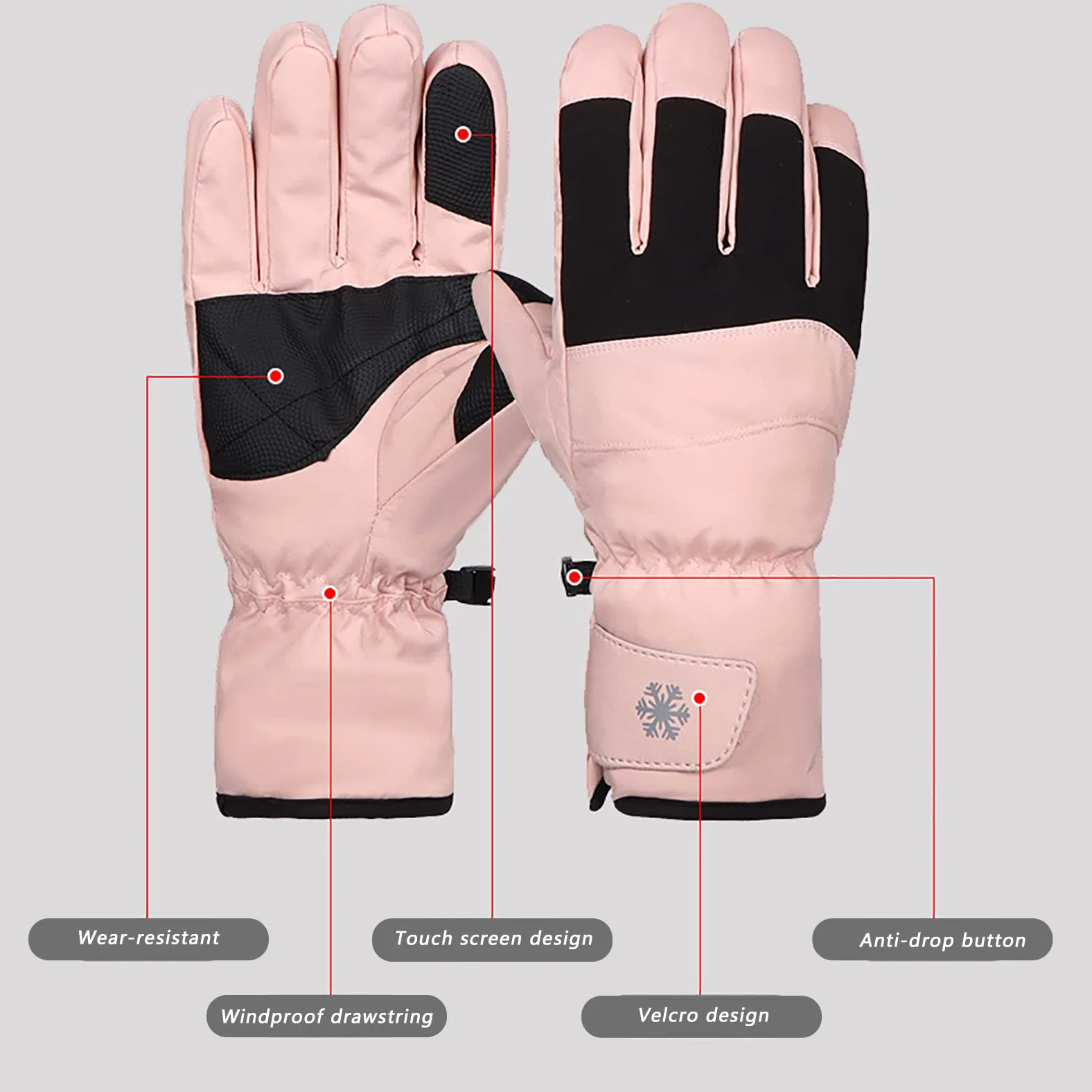 Gants de Ski Gants D’Hiver Écran Tactile Chauds Étanches Protègent du Vent pour Ski Snowboard Course Cyclisme et Les Autres Activités d'hiver en Plein Air