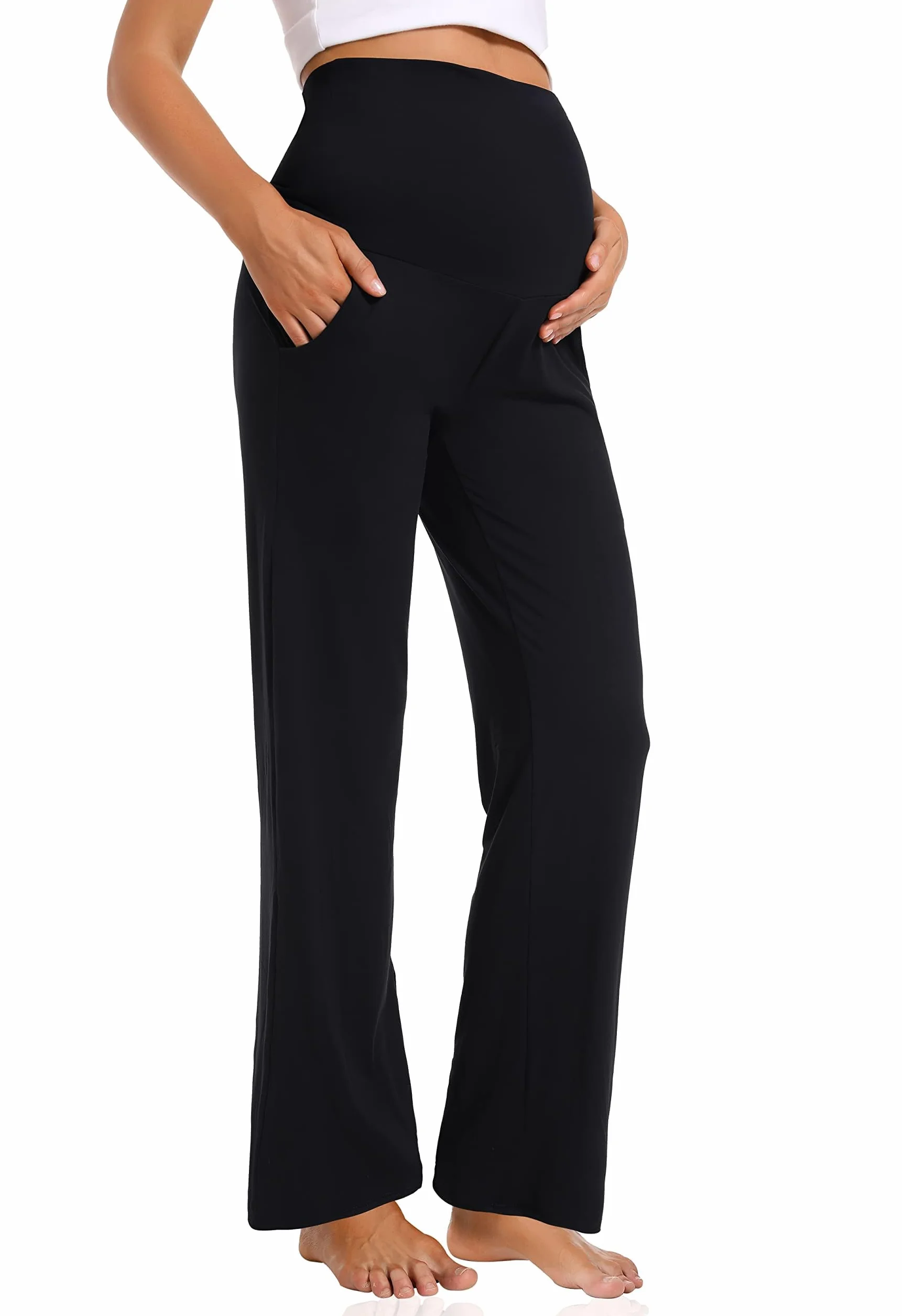 Pantalon Maternité Jambes Larges Pantalon Long Décontracté De Taille Haute Grossesse Femme Pantalons De Grossesse