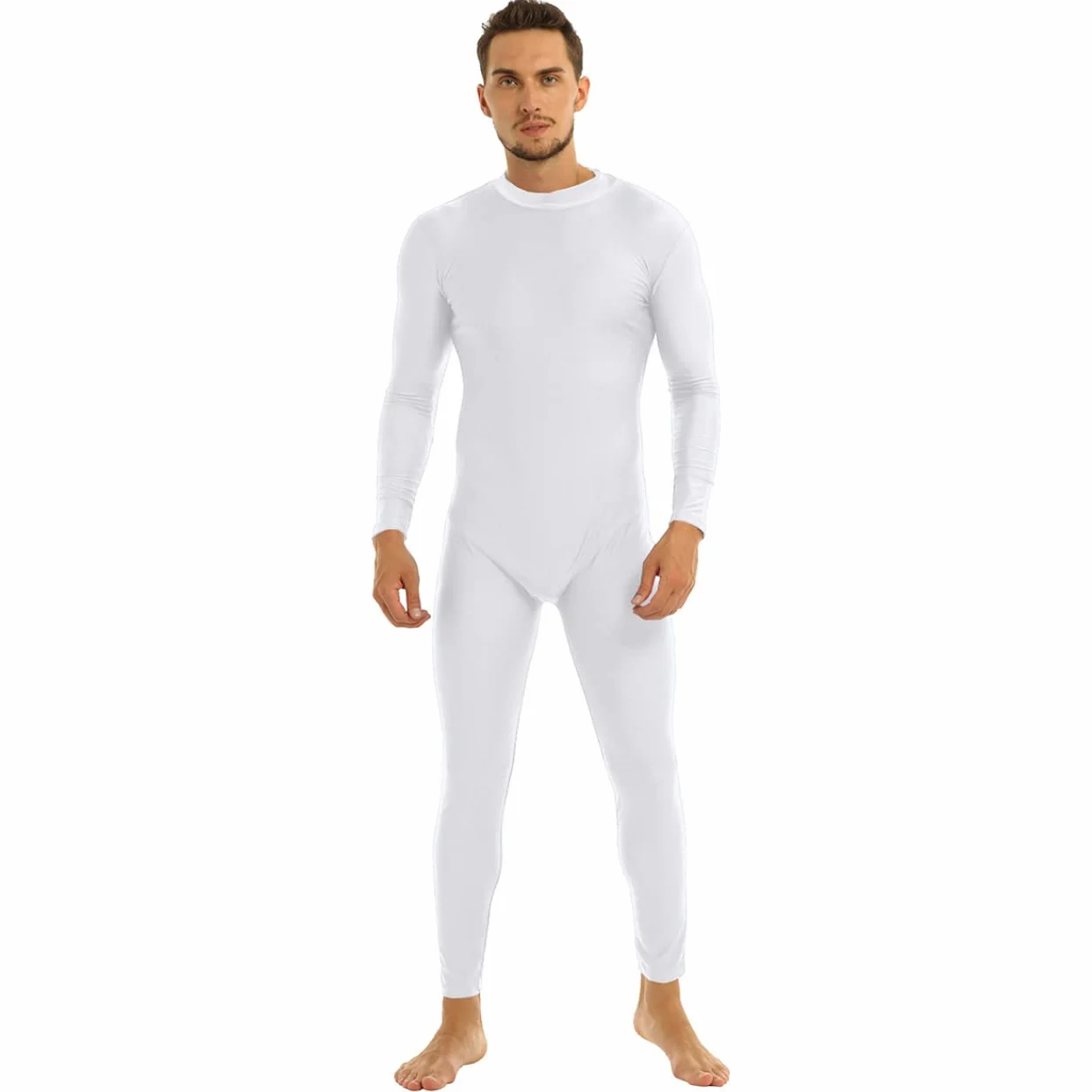 inlzdz Unitard Body Homme Adulte Sexy Catsuit à Manches Longues Maillots de Corps à Col Ras du Cou Combinaison de Sport Bodysuit Jumpsuit Costume Cosplay M-2XL