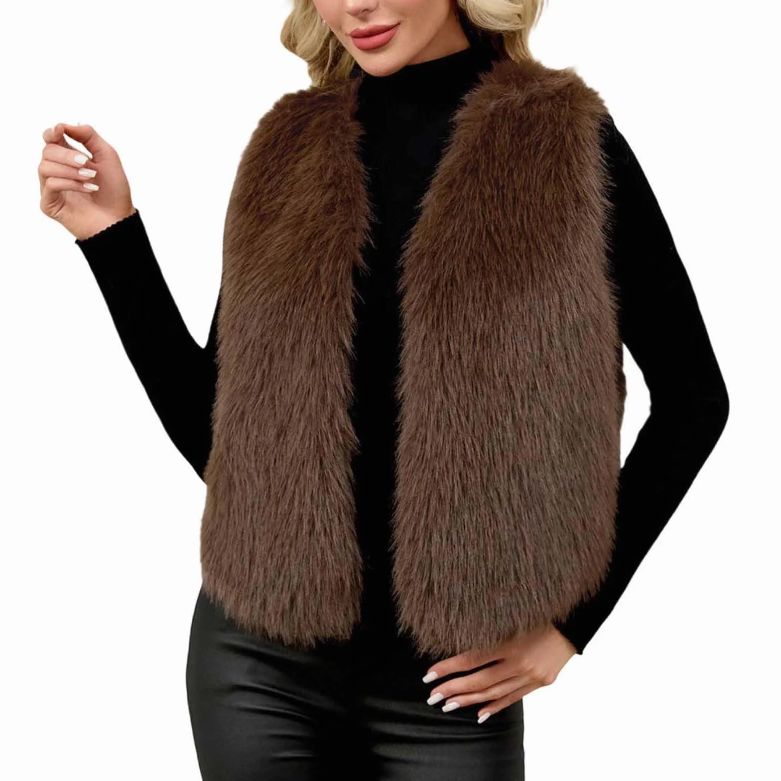 AEGJEGVD Gilet Court Femme Fausse Fourrure Manteau sans Manches Cardigan Imitation Fourrure Hiver Gilet Femmes Automne Hiver Chaude en Peluche Veste sans Manche Manteau en Fausse Grand Taille Cadeau