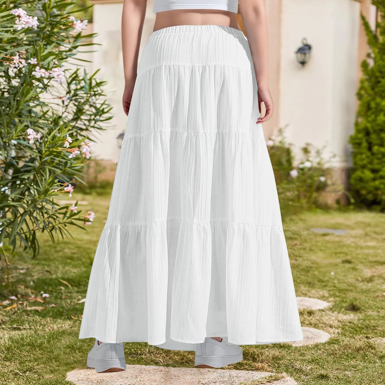 Jupes longues élastiques taille haute pour filles, jupe trapèze unie, ample, décontractée, jupe d'été fluide avec cordon de serrage, jupe-short évasée bohème élégante de 4 à 15 ans