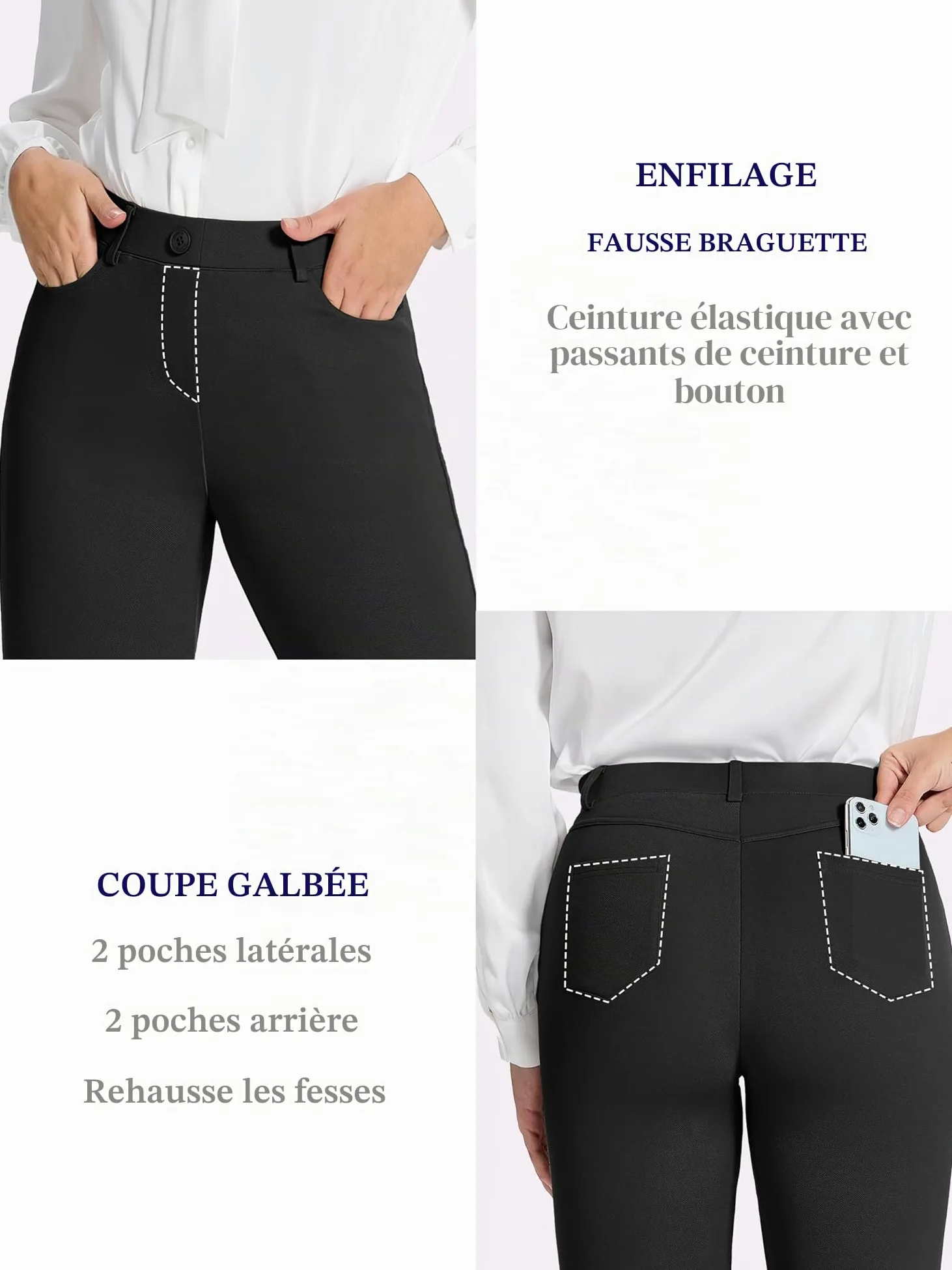 Tapata Femme 71cm/76cm/81cm/86cm Pantalon Stretch Droit avec Poches, Long/Regular/Petite pour Bureau Affaires Quotidien
