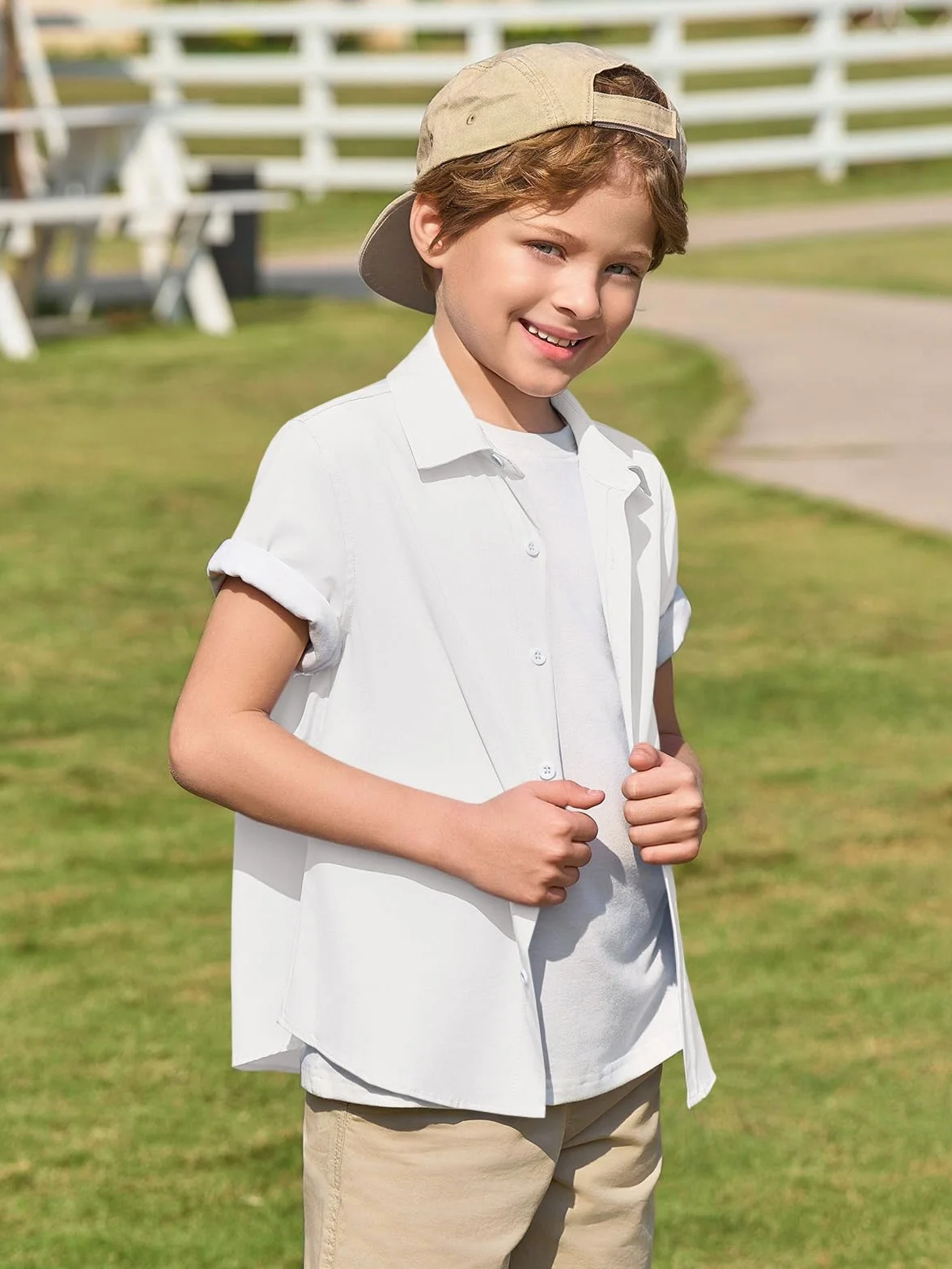 Haloumoning Chemise d'été à manches courtes pour garçon - Uni - Loisirs - Décontracté - Basique - Patte de boutonnage - Facile à repasser - 5-14 ans