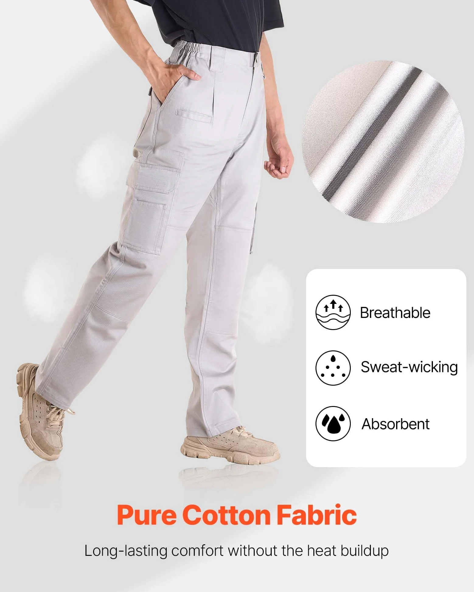 VEVOR Pantalon Ignifuge Homme, Taille M,L,XL,XXL, Pantalon Cargo Homme en Coto