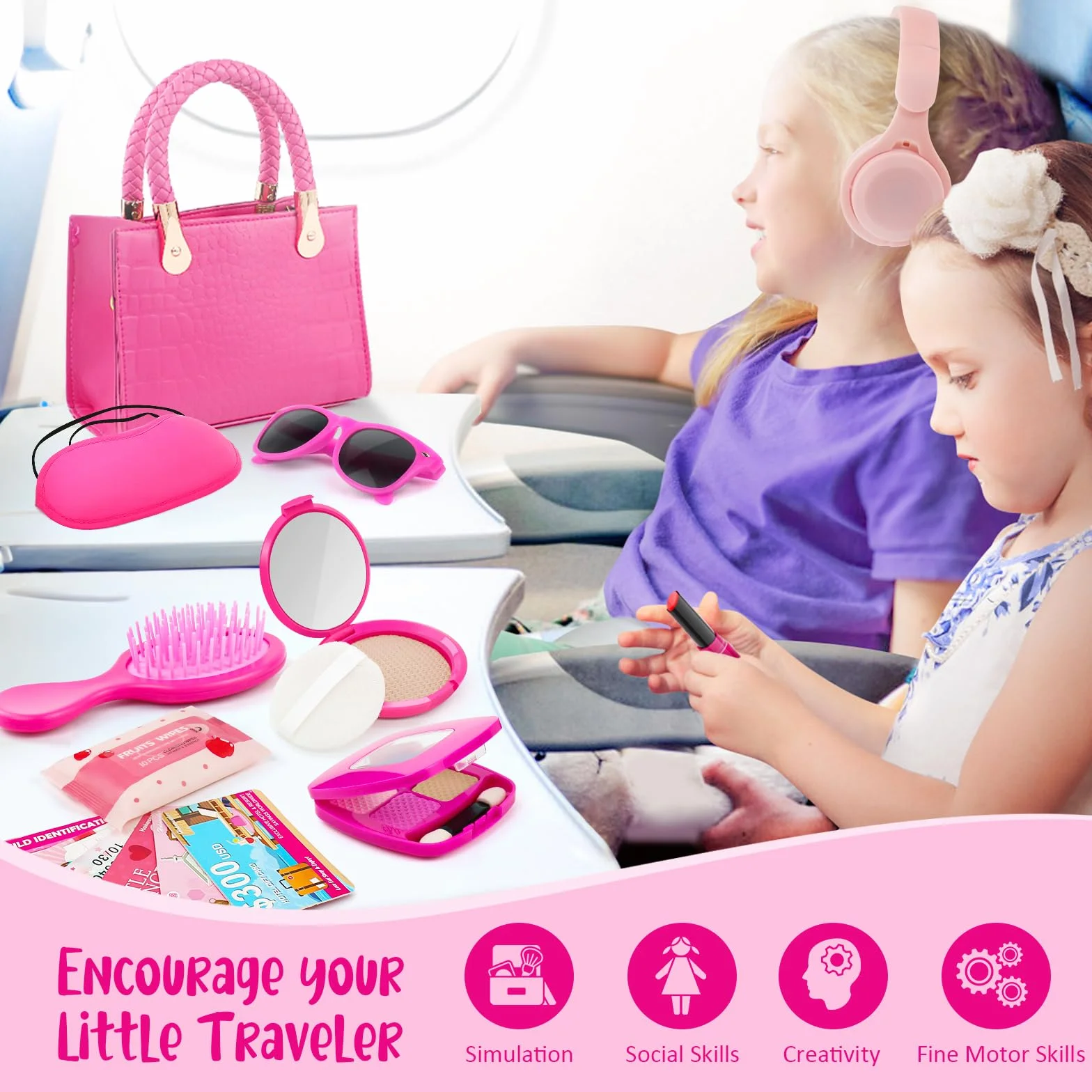 Hohosunlar Sac à Main Petit Filles avec Accessoires - Maquillage Filles, Portefeuille, Un téléphone, Noël Cadeau d'anniversaire Jouets Filles 3 4 5 6 7 8 Ans