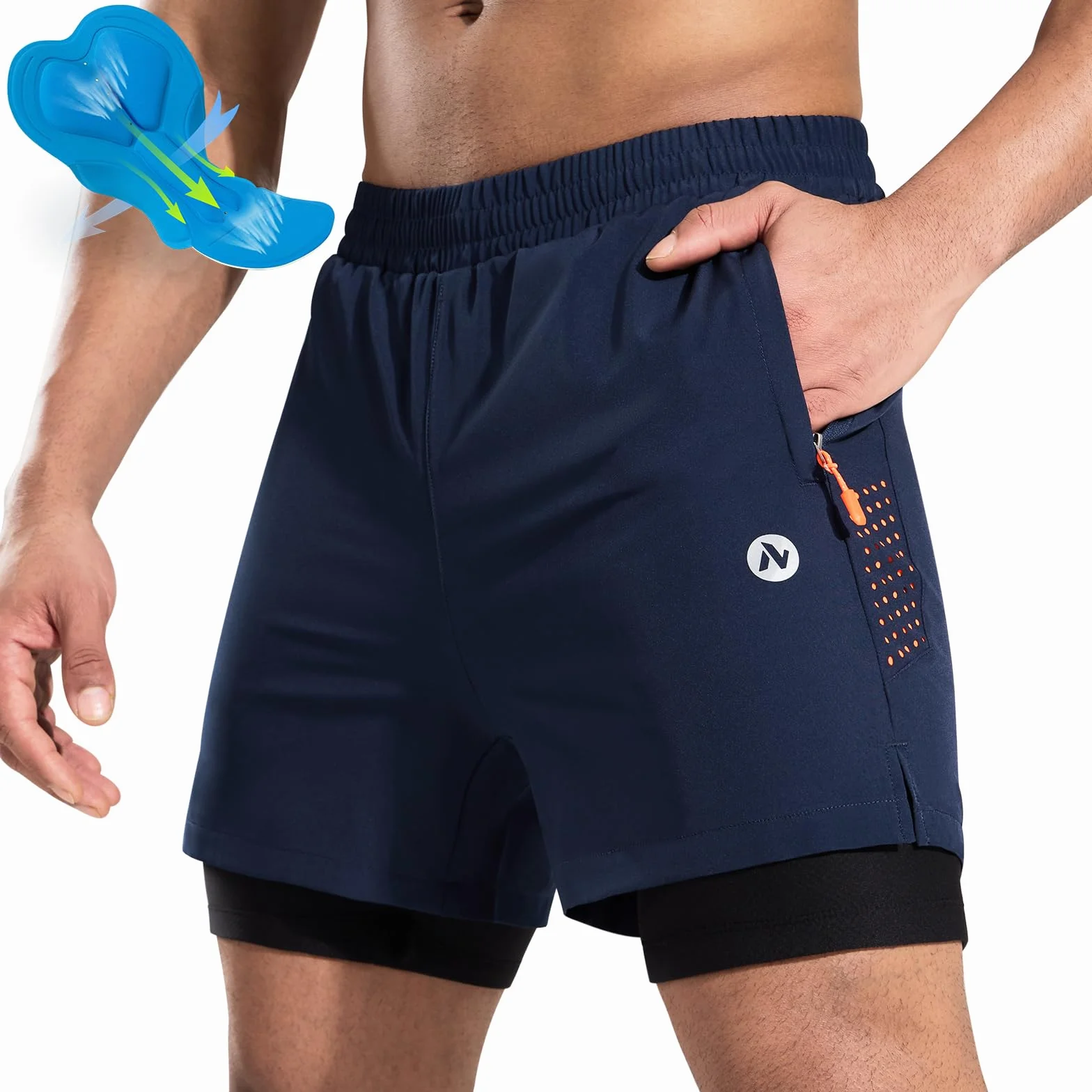 Nepest Short de VTT rembourré 4D pour homme - Coupe ample - Rembourrage en gel - Poches zippées
