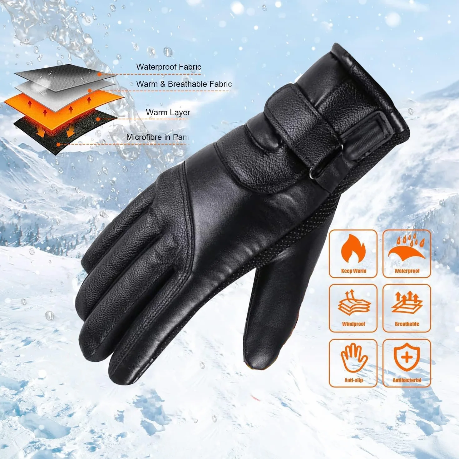 Gants Chauffants USB Homme Femme Imperméables Écran Tactile Moto Vélo Ski Patinage