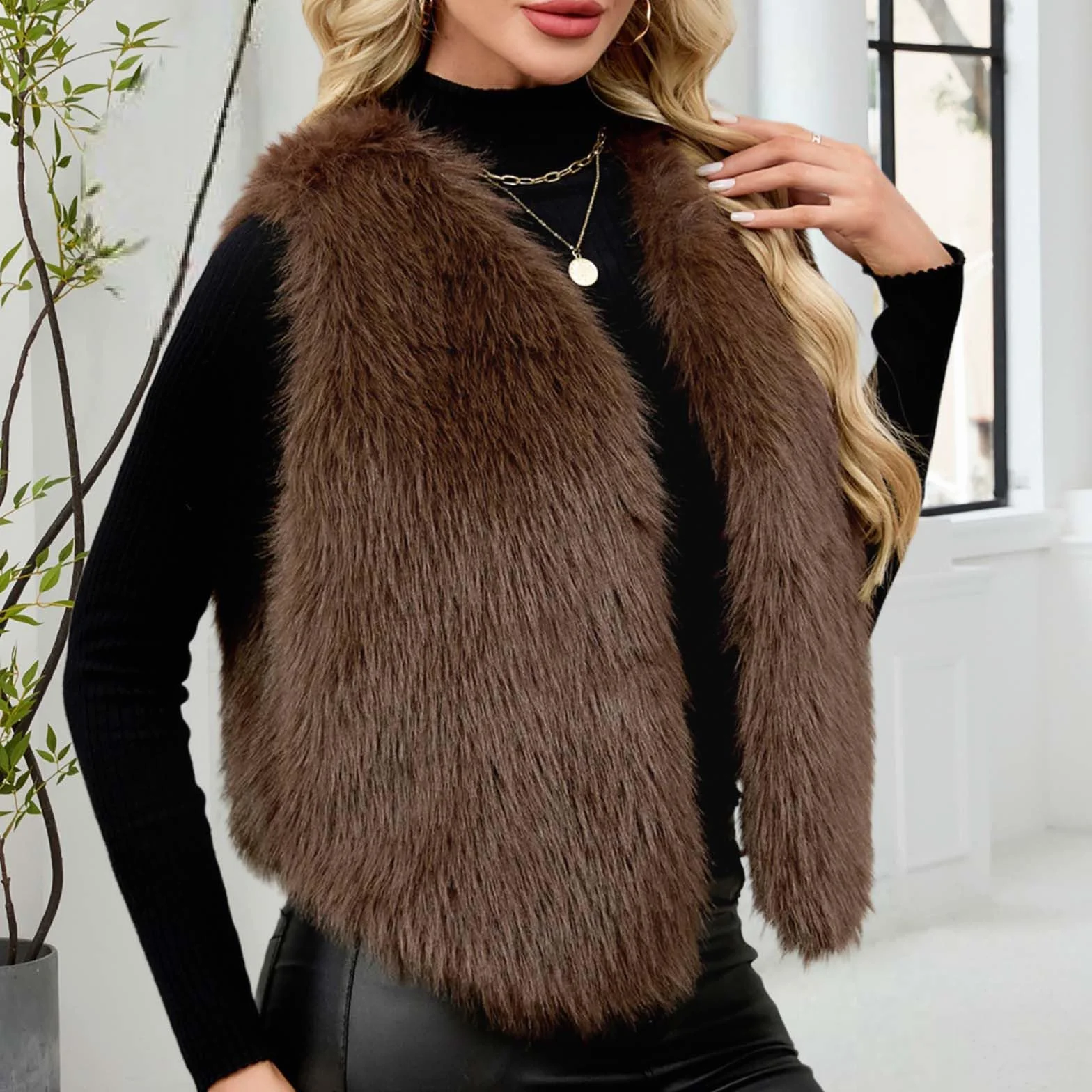 AEGJEGVD Gilet Court Femme Fausse Fourrure Manteau sans Manches Cardigan Imitation Fourrure Hiver Gilet Femmes Automne Hiver Chaude en Peluche Veste sans Manche Manteau en Fausse Grand Taille Cadeau