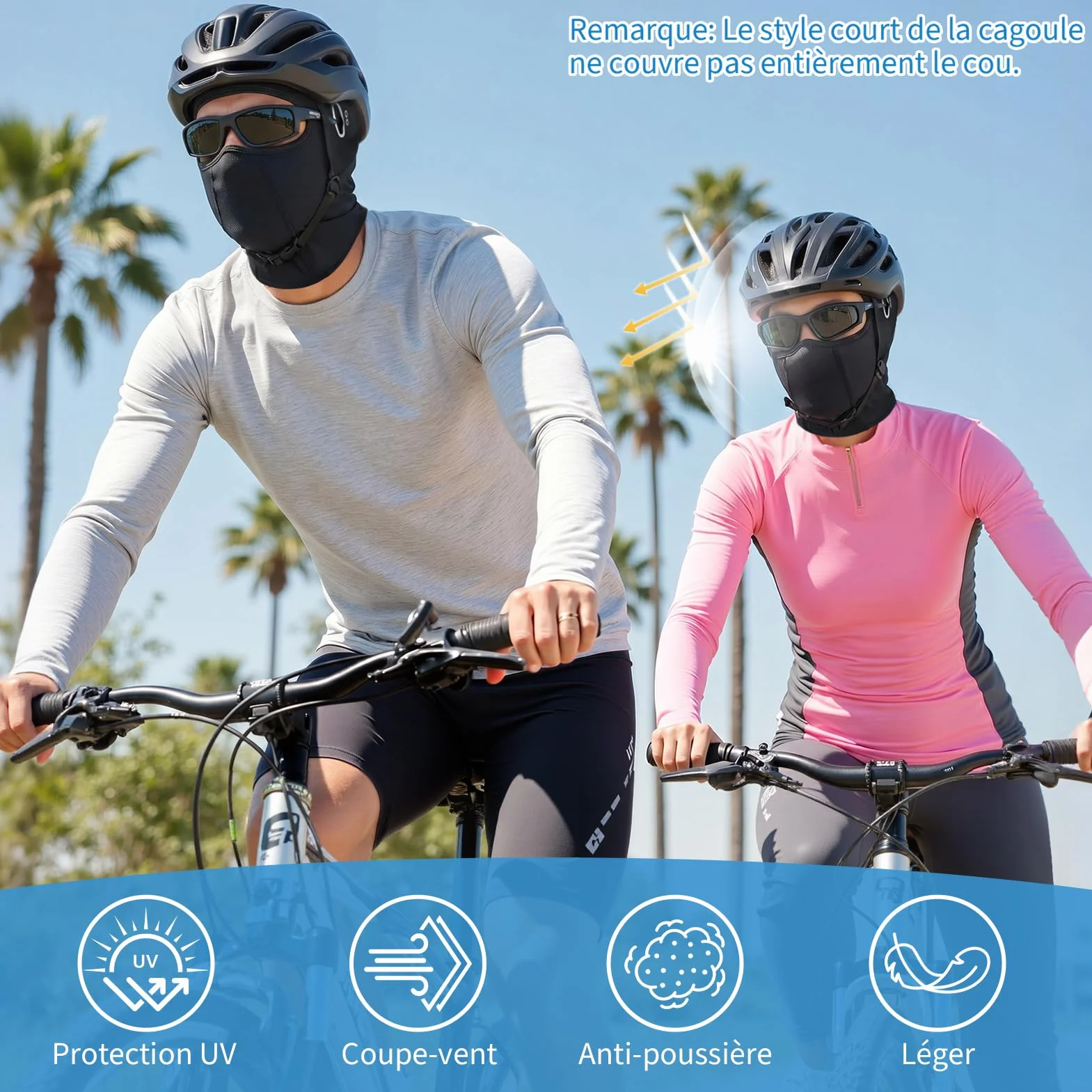 Kiiwah 2 Pièces Cagoule Moto Été, Noir Cagoule Coupe-Vent Balaclava pour Homme Femme, Respirant Protection UV Masque pour Vélo Sports de Plein Air