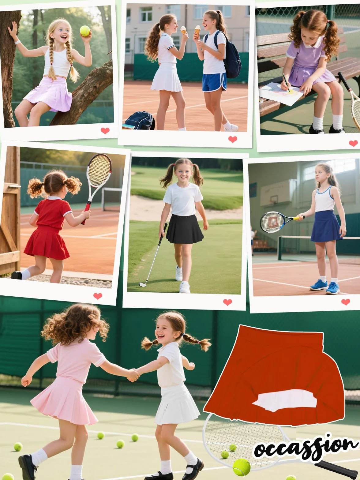 Jupe de Tennis pour Filles Jupe de Golf Plissée pour Enfants avec Poches pour Short Jupe-Short de Athlétique 4 à 15 Ans