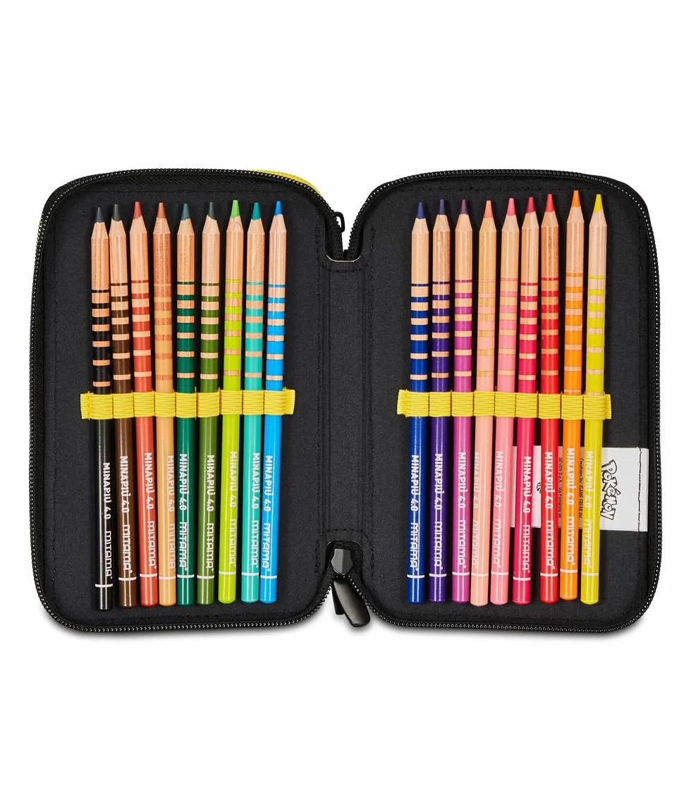 Pikachu Pokemon Trousse Scolaire 3 Compartiments Jaune Rouge Porte-Stylo