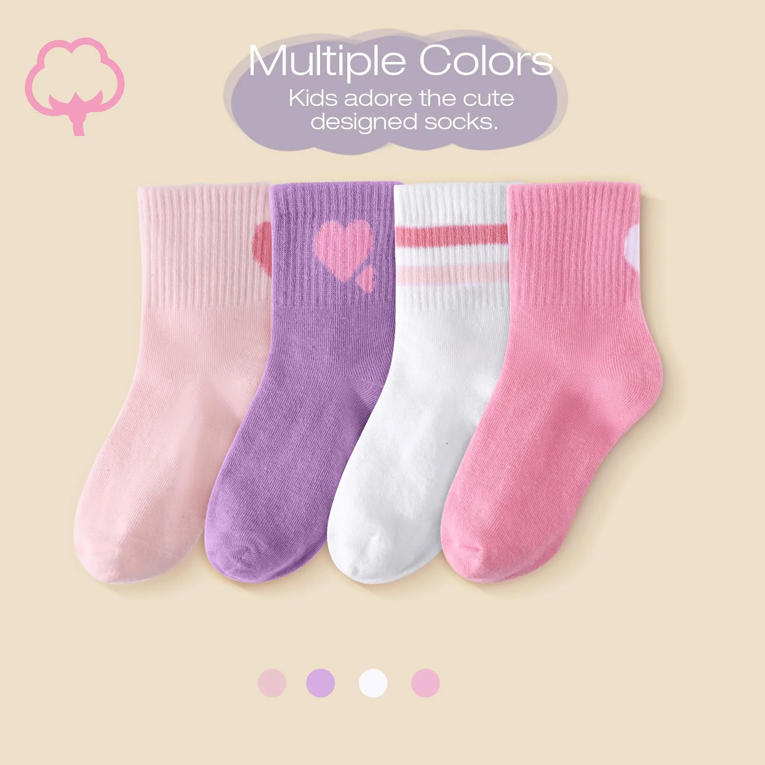 DRESHOW Chaussettes Enfant Fille Chaussettes de Sport Fille Avec Cœurs Rayés 4 Paires Pour Enfants 4-10 Ans