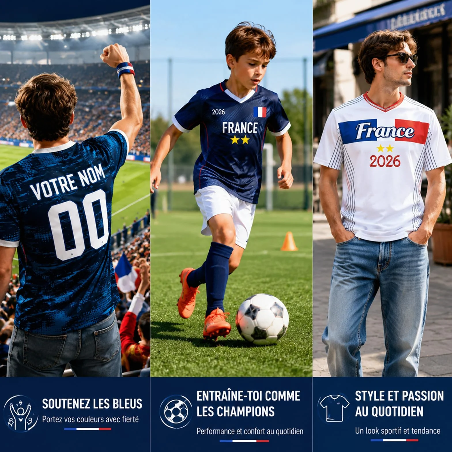 Maillot France 2026 Maillot de Foot Enfant Personnalisé avec Nom et Numéro T-Shirt de Football pour Homme Garçon Adulte, Confortable Respirant, Cadeaux de Football Personnalisés