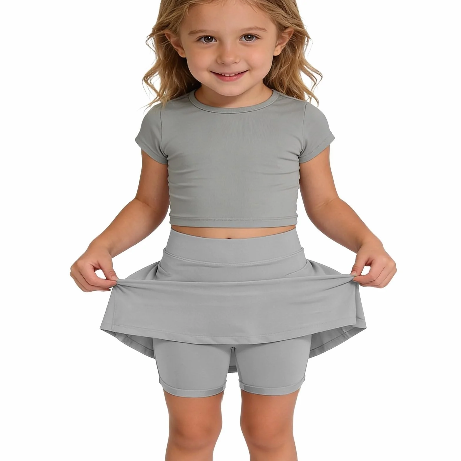 Jupe Fille Jupe-Short Fille Été Jupes Courte Décontractée avec Short Intégré et Poches Taille Haute Élastique Jupes Légère Et Confortable pour École, Vacances, Plage, Loisirs et Quotidien 4-12 Ans