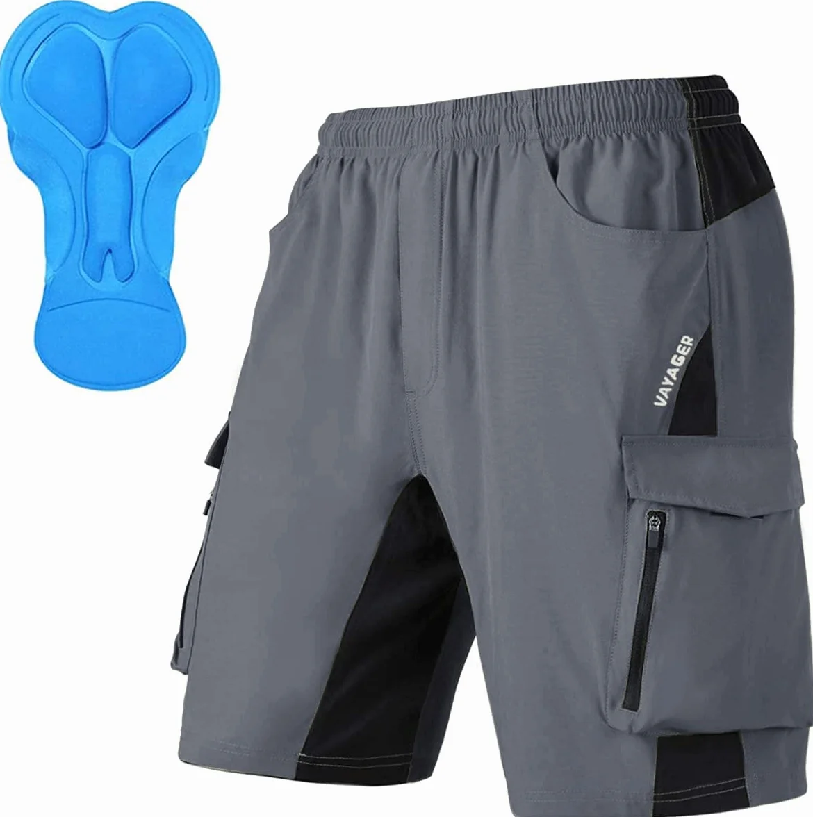 VAYAGER Short de Cyclisme VTT pour Homme avec 3D Rembourré, Short de Vélo de Montagne Homme Séchage Rapide Coupe Large et Léger