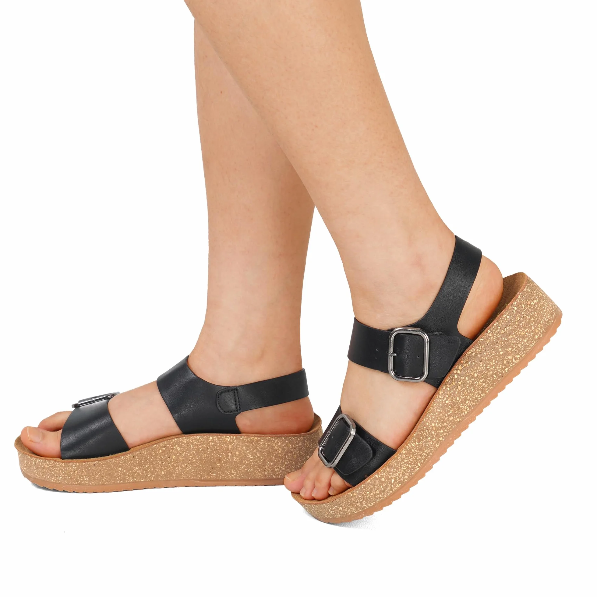 JOMIX Sandales Femme Compensées avec Double Boucle Semelle en Liège Chaussures d'été à Talon épais Confortables