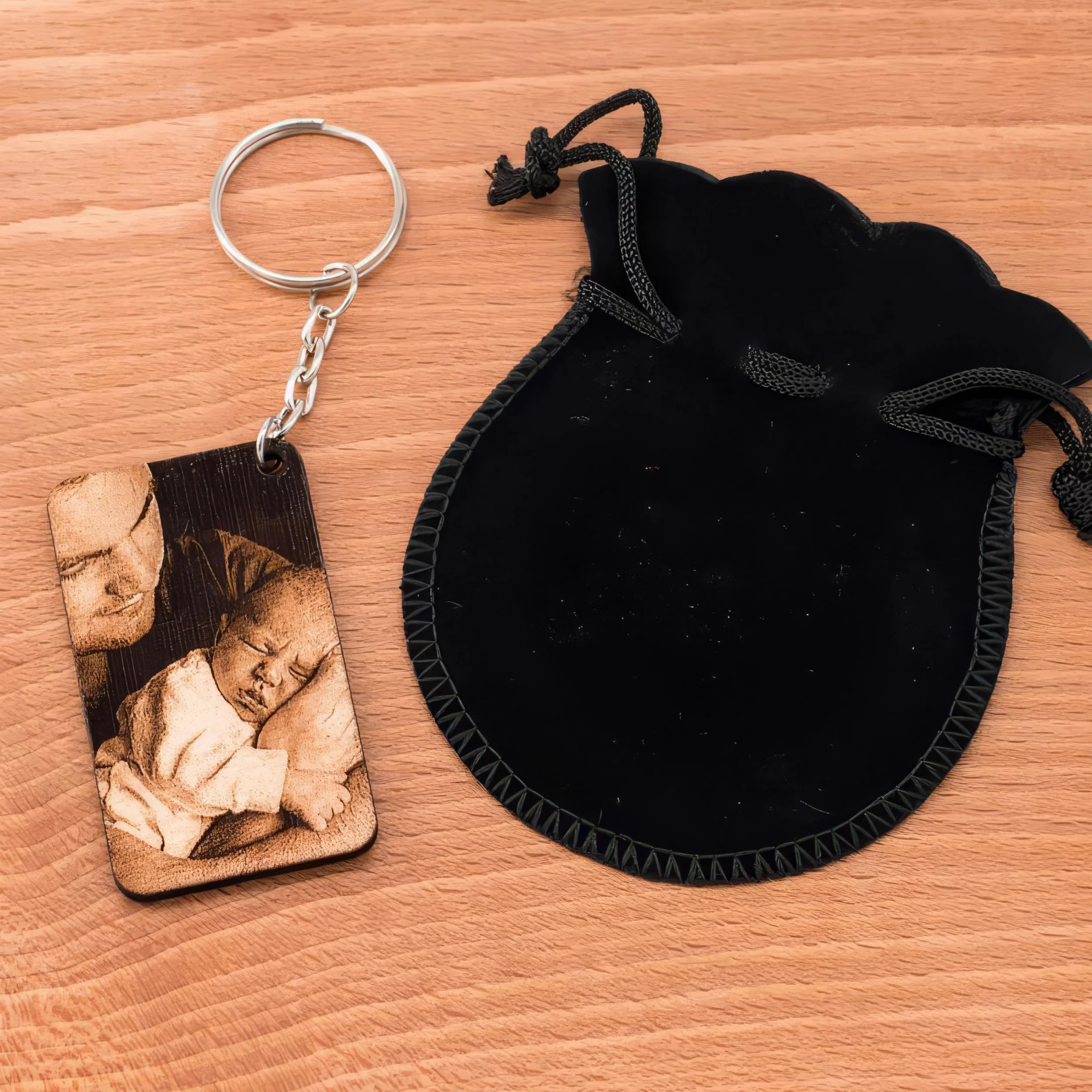 Porte-Clé Photo en Bois format Rectangle Personnalisé – Cadeau photo Fête des Pères, Fête des Mères, Anniversaire, Couple, Famille, Noël, animaux, plaisir d'offrir