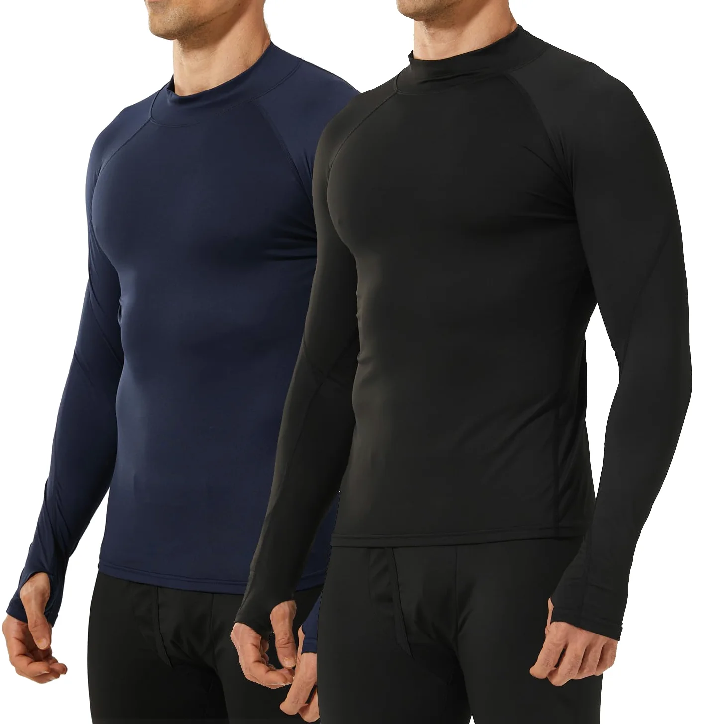 Sous-vêtement thermique pour homme - Haut d'hiver chaud - Doublure en polaire - Chemise à manches longues et col rond - Couche de base pour temps froid - Pour le ski, la course à pied, la