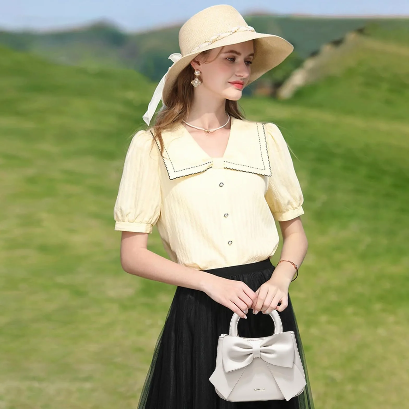Nicole & Doris Mini Sac à Main en Cuir Bandoulière Crossbody pour Femme Blanc