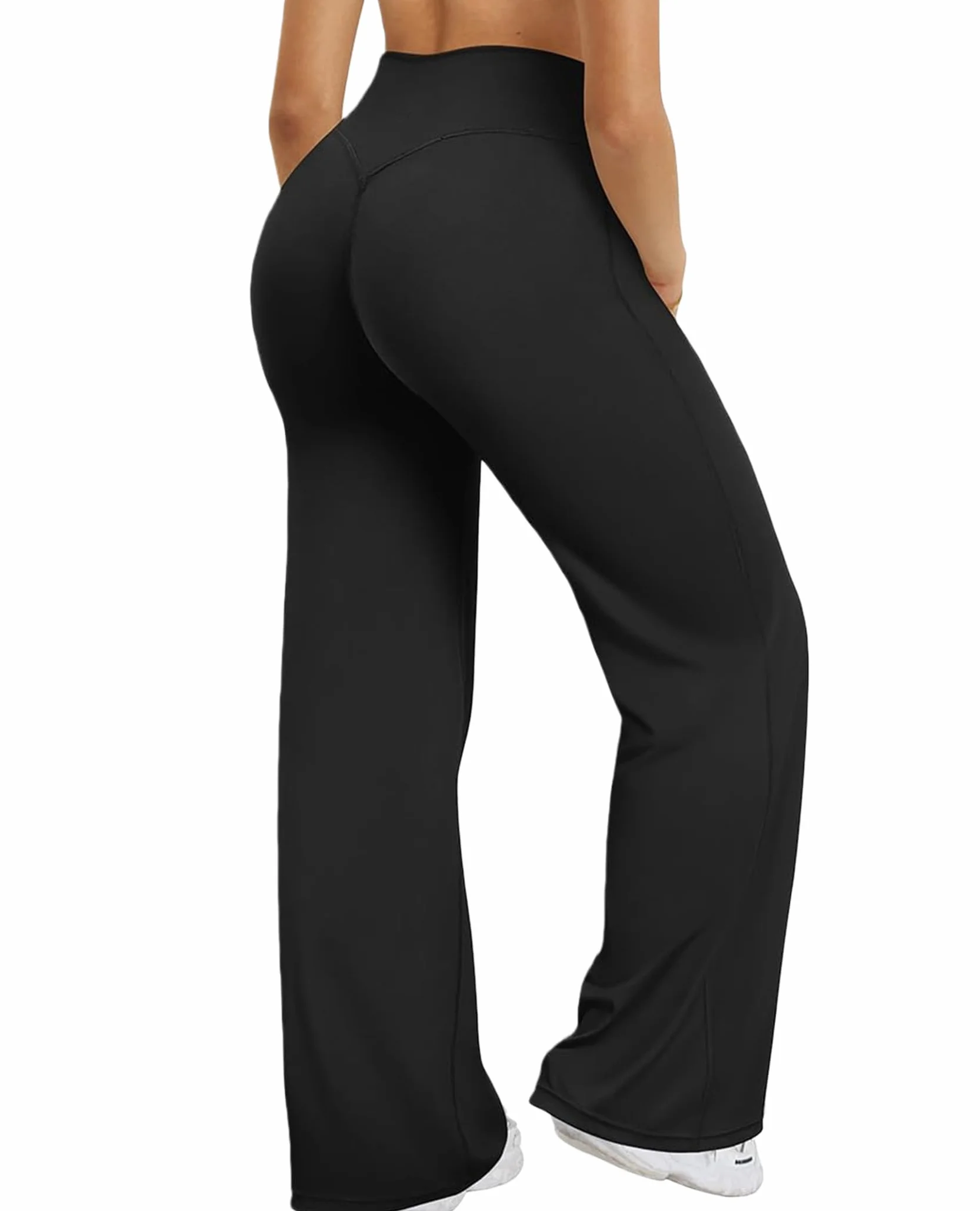 Pantalons Yoga Femme Taille Haute Legging Droit Jambe Large Sport Gym Fitness