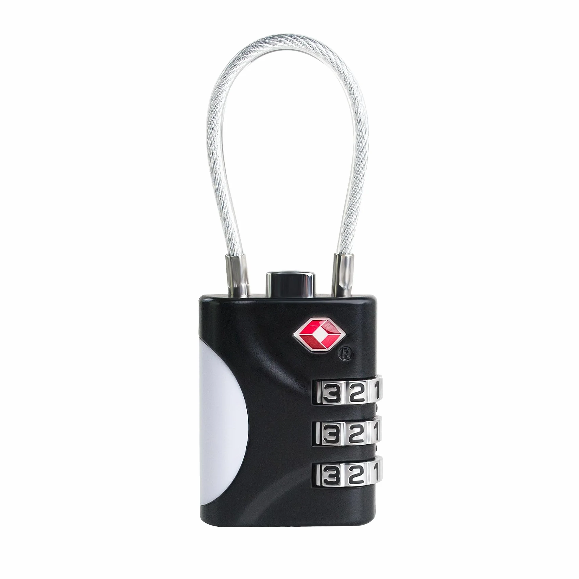Cadenas TSA pour valise à combinaison avec câble, approuvé pour bagages, casier, armoire, sac à dos (Noir)