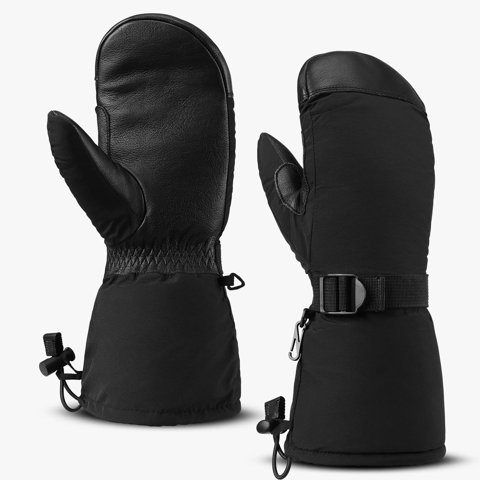 OZERO Gants d'hiver de ski coupe-vent Gants de travail en cuir de vache Paume imperméable pour ski/motoneige / pelle, Homme, noir, X-Large