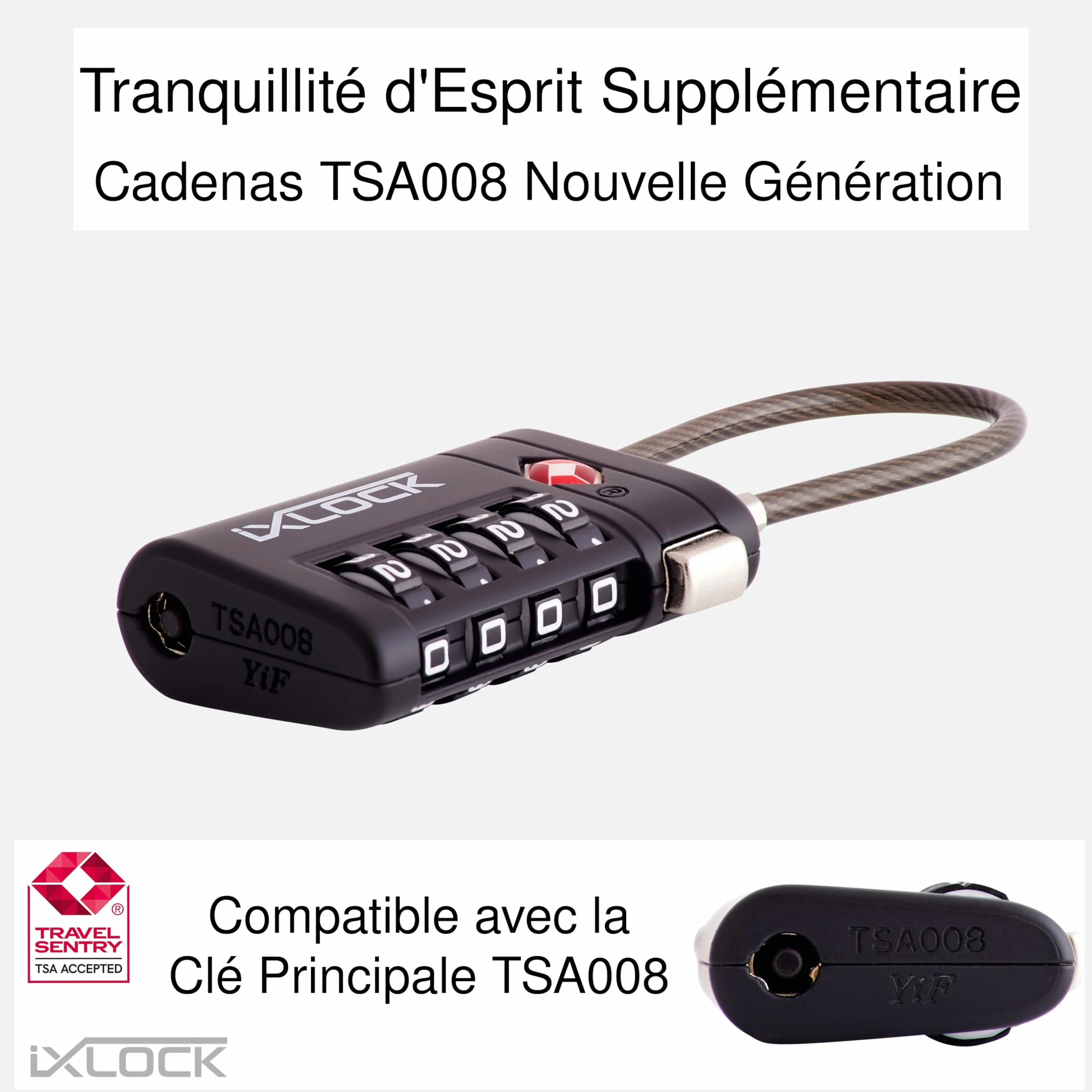 iXLOCK Cadenas Cable TSA Valise 4 Chiffres Antivol Bagages 2 Noir
