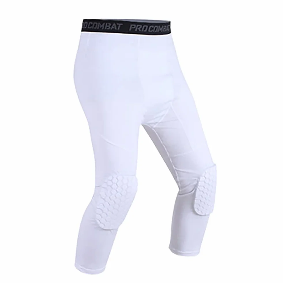 Qlans Hommes Collants Pantalon de Compression Pantalon de Basket-Ball avec genouillères Pantalon rembourré