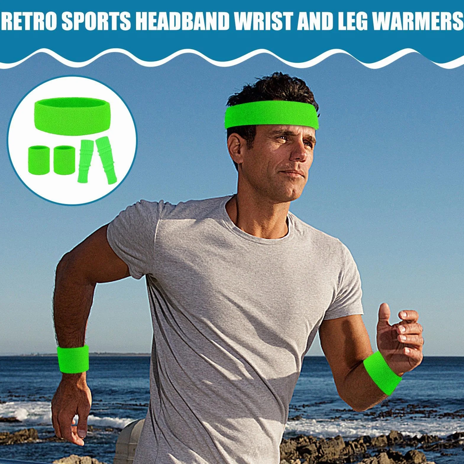 Ensemble de jambières fluo rétro néon pour discothèques à thème, fêtes des années 80, course à pied, yoga - Vert