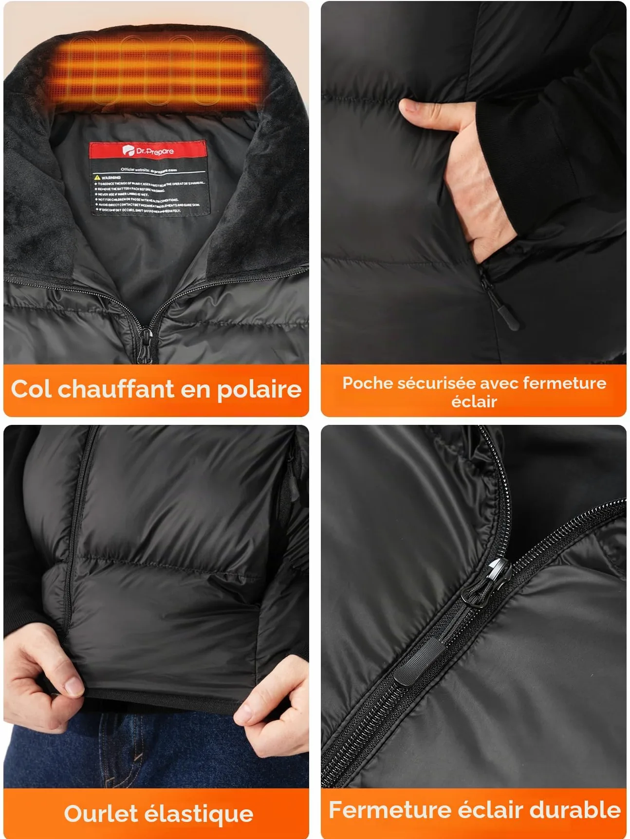 DR.PREPARE Veste Chauffante Homme Femme avec Batterie 7,4 V 16000 mAh, 10 Zones Chauffantes, 3 Niveaux de Chaleur, Gilet Chauffant Ajustable Chauffant pour Hiver Moto Randonnée Ski, L