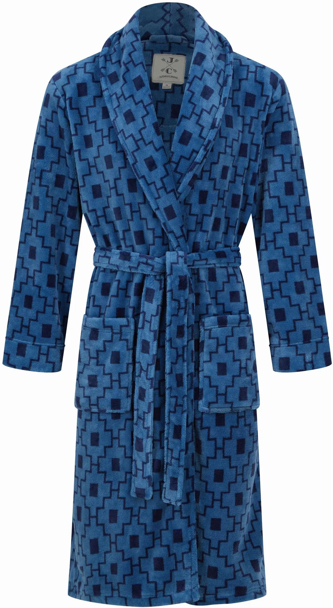 John Christian Robe de Chambre en Polaire, Motif Géométrique Bleu, Homme