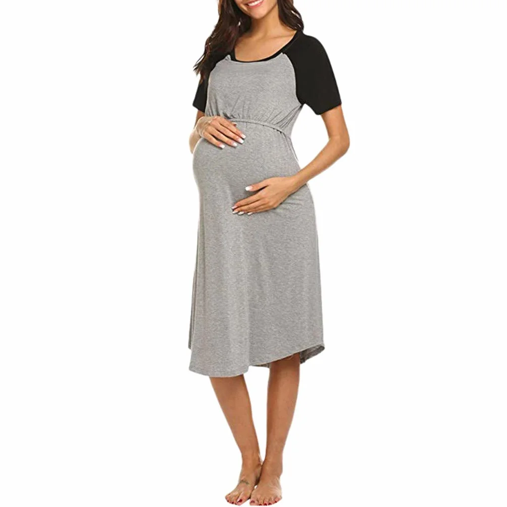 générique Robe de maternité pour Femmes Chemise de Nuit d'allaitement Chemise de Nuit d'allaitement vêtements de Nuit Jupe Tulle Maternité Grande Taille (Grey, S)