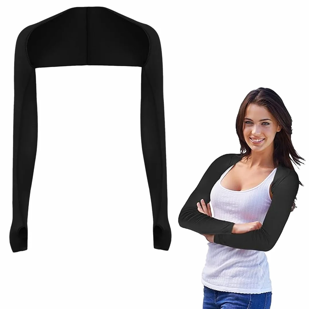 Châle pour les bras anti-UV respirant Boléro femme avec trous pour les doigts Noir