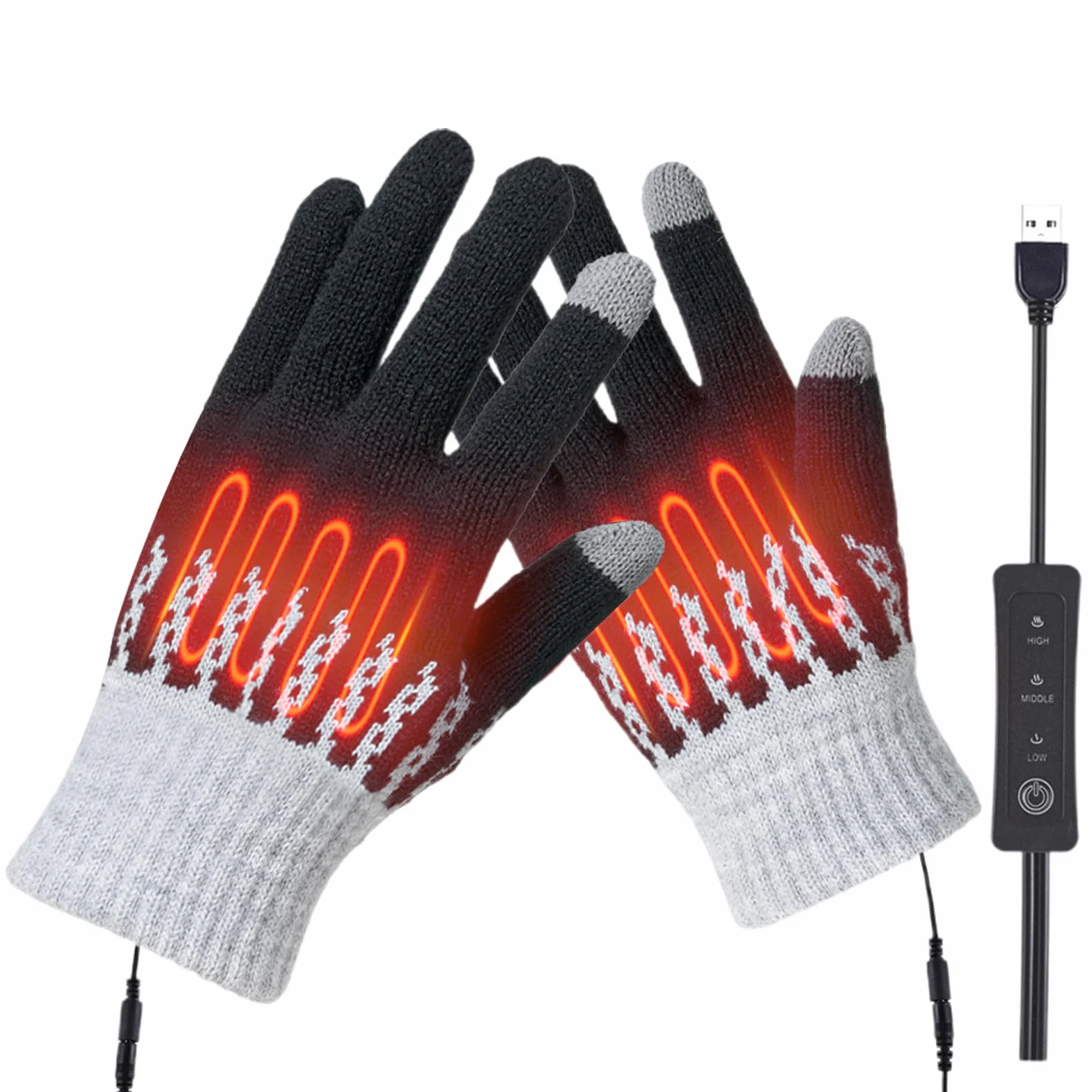 Gants chauffants USB homme femme gants chauffe-mains électriques pour intérieur extérieur température réglable gants chauffe-mains