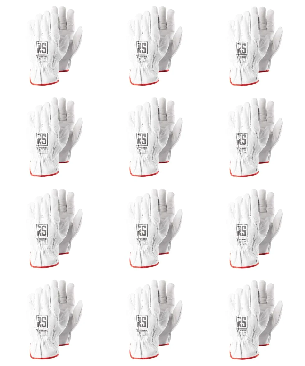RS Gants de Montage en Cuir de qualité supérieure - Taille 8-12 Paires - Blanc - en Cuir de Vache de qualité supérieure - Gants de Travail - Exigence de précision
