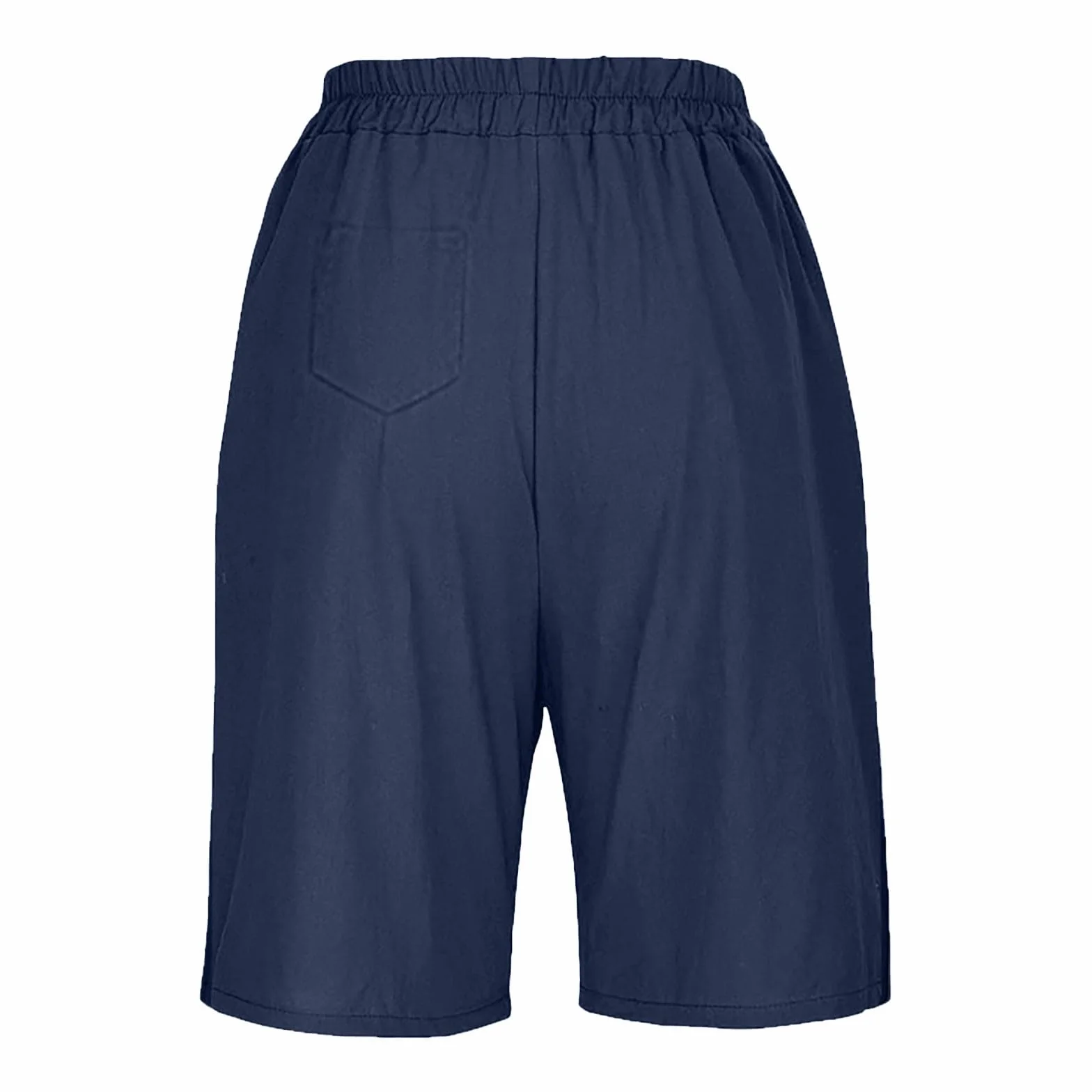 Pantalons Courts Femme Été Blanc Lin Bermuda Grande Taille avec Poches