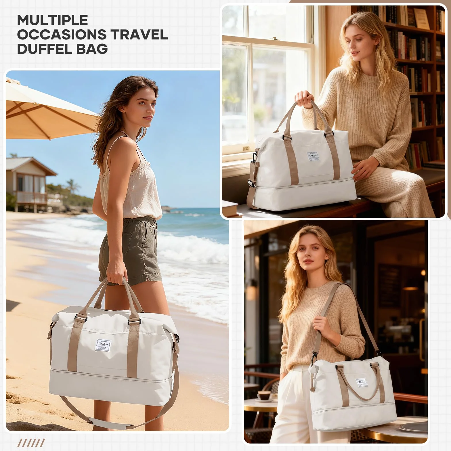 Sac de Voyage 45x36x20 pour Easyjet,Bagage à Main Léger, Sac fourre-Tout de Sport Imperméable pour Week-End avec Compartiment à Chaussures pour Travel Gym Danse,A01-Beige Marron