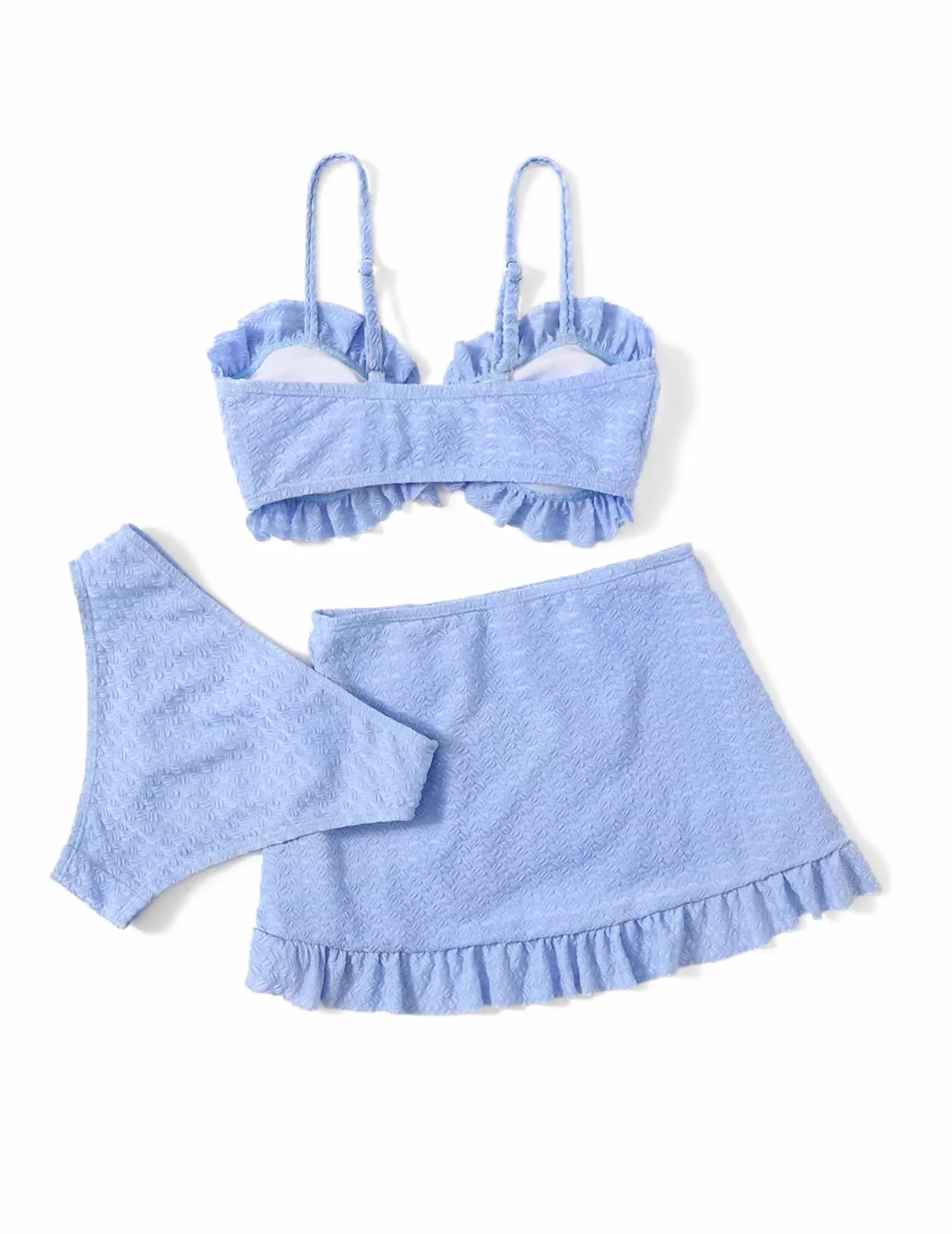 Maillot de Bain 3 pièces pour Fille avec Jupe torsadée sur Le Devant, Haut de Bikini, Slip de Bain de Couleur Unie et Jupe Cache-Maillot de Bain pour la Plage et la Piscine, Bikinis pour 5 à 14 Ans