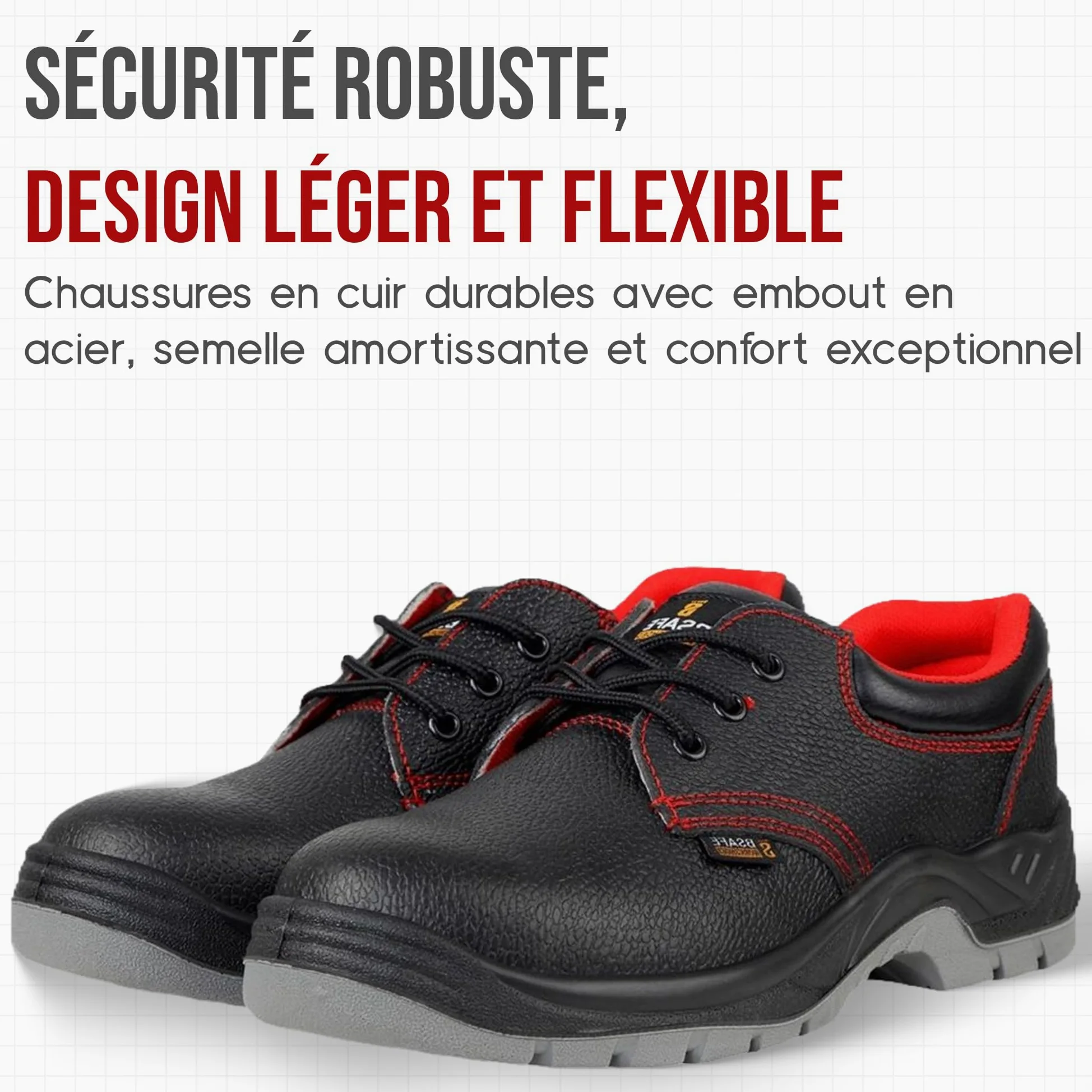 Mazalat Chaussures de sécurité Hommes S1, Chaussures de Travail et de sécurité Legere, Cuir de Veau, Noir, étanche, Antiderapante, Chaussure de securité Homme Embout en Acier, Basket de sécurité