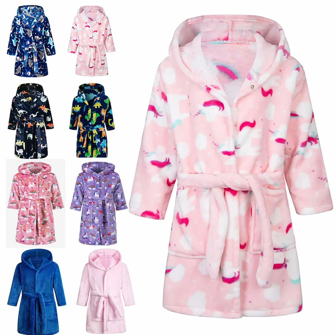Lodunsyr Peignoirs de Bain Enfant Vêtements de Nuit Garçon Fille Peignoir Ultra Doux et Léger Serviette de Bain Capuche 2-9 Ans